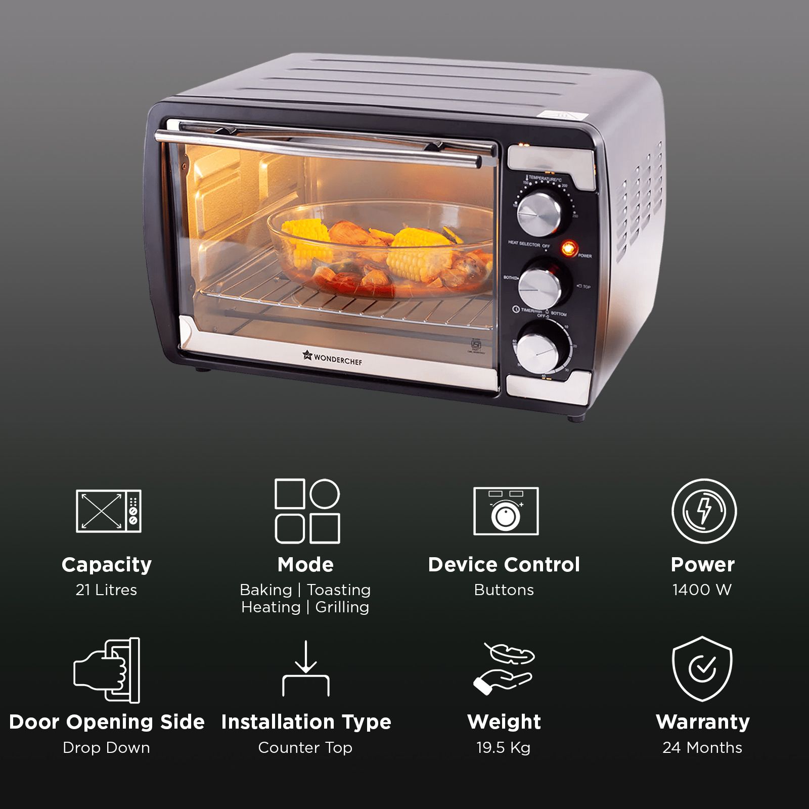 WONDERCHEF 21L Oven Toaster Grill with Auto Shut Off (63154892, Black)_3