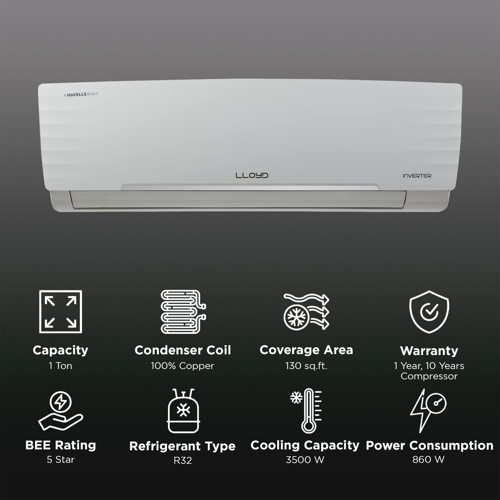 LLOYD 5 in 1 Convertible 1 Ton 5 Star Inverter Split AC with PM 2.5 Filter (Copper Condenser, GLS12I5FWBEV) LLOYD 5 in 1 Convertible 1 Ton 5 Star Inverter Split AC with PM 2.5 Filter (Copper Condenser, GLS12I5FWBEV)_2