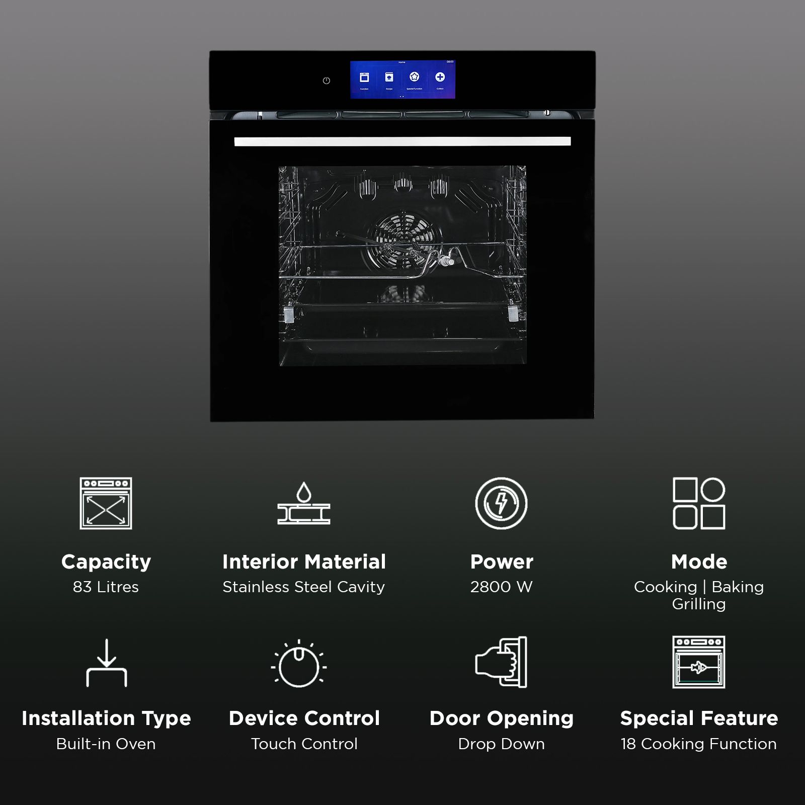 FABER FBIO 83L 18F TFT BK 83L 60cm Convection Microwave with 3D Hot Air Circulation System (131.0702.439, Black) FABER FBIO 83L 18F TFT BK 83L 60cm Convection Microwave with 3D Hot Air Circulation System (131.0702.439, Black)_3