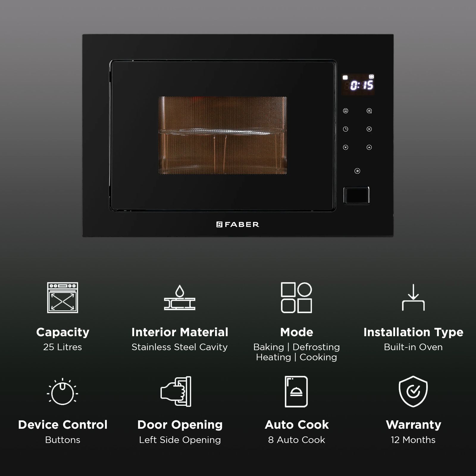 FABER FBIMWO 25 SG 25L 60cm Convection Microwave with 8 Auto Cook Menus (131.0697.114, Black)_3