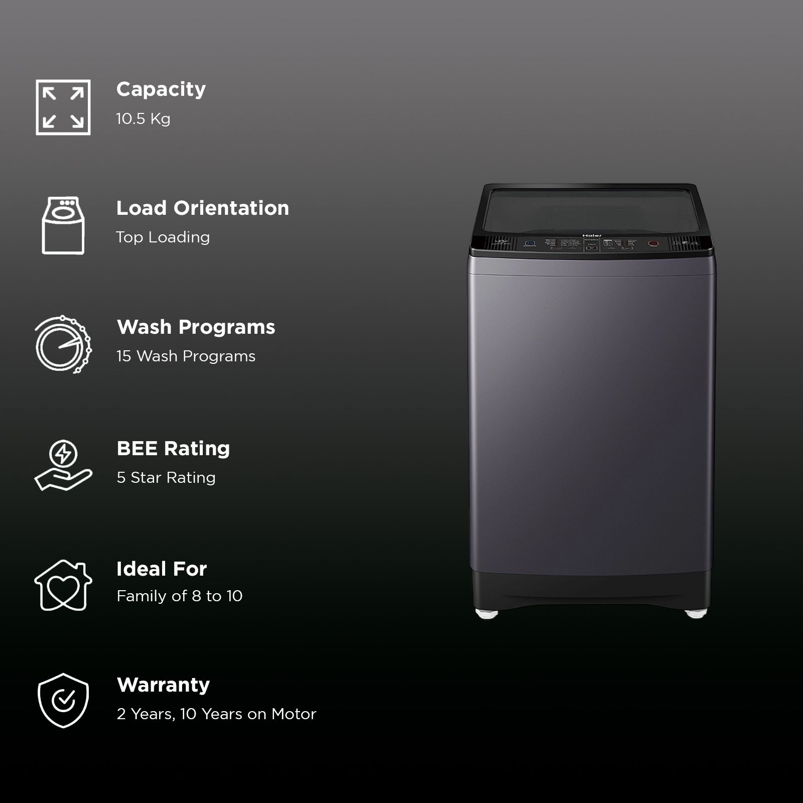 Haier 10.5 kg 5 Star Fully Automatic Top Load Washing Machine (HWM105-826S6, Oceanus Wave Drum, Starry Silver)_2