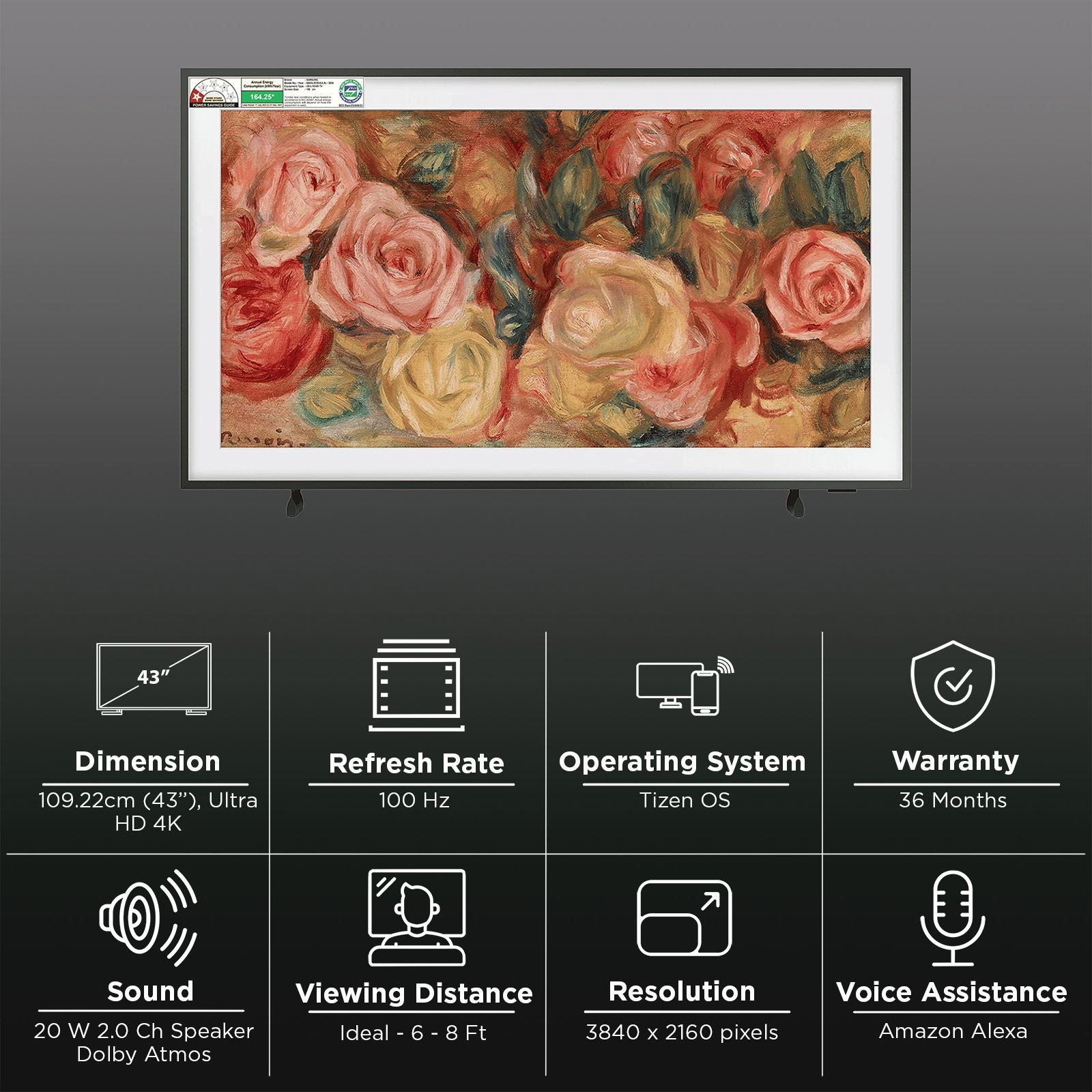 SAMSUNG The Frame 109.22 cm (43 inch) 4K Ultra Smart HD QLED Smart Tizen TV with Dolby Audio Technology (2024 model)_3