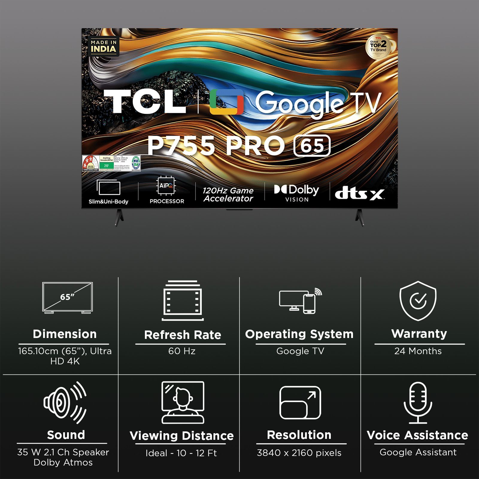 TCL P755 Pro 165.1 cm (65 inch) QLED 4K Ultra HD Smart Google TV with Dolby Vision and Dolby Atmos (2024 model)_3