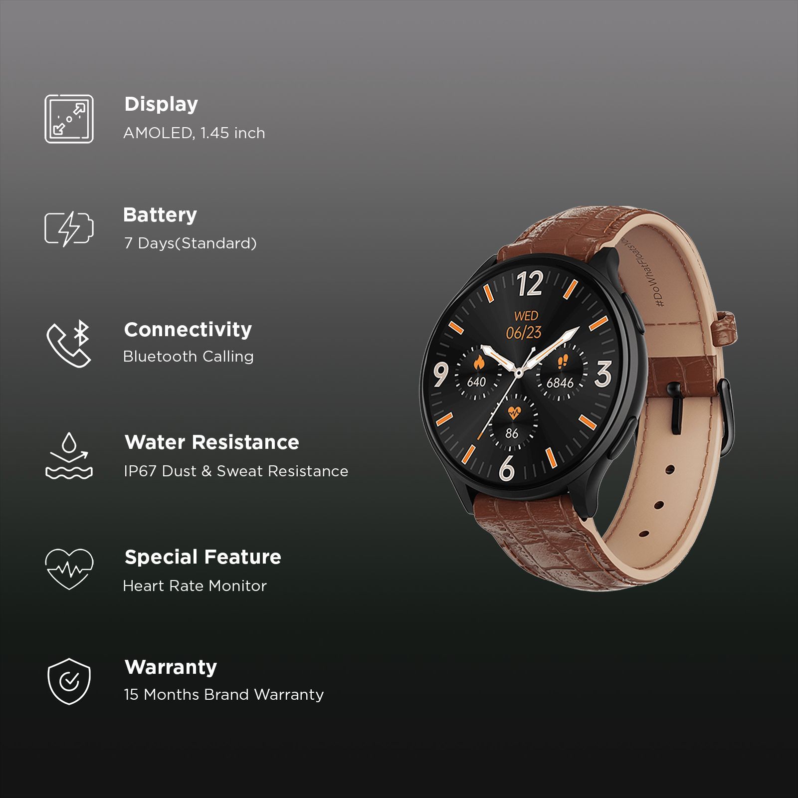 boAt Lunar Prime Smartwatch with Bluetooth Calling (36.8mm AMOLED Display, IP67 Sweat Resistant, Brown Leather Strap)_2