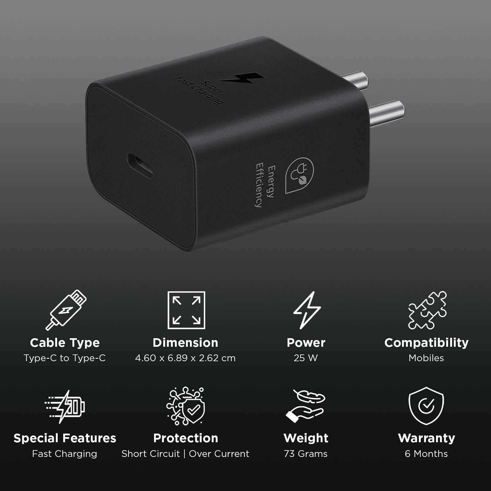 SAMSUNG EP-T2510XBNGIN 25W Type C Fast Charger (Type C to Type C Cable, Support PD 3.0 PPS, Black)_3