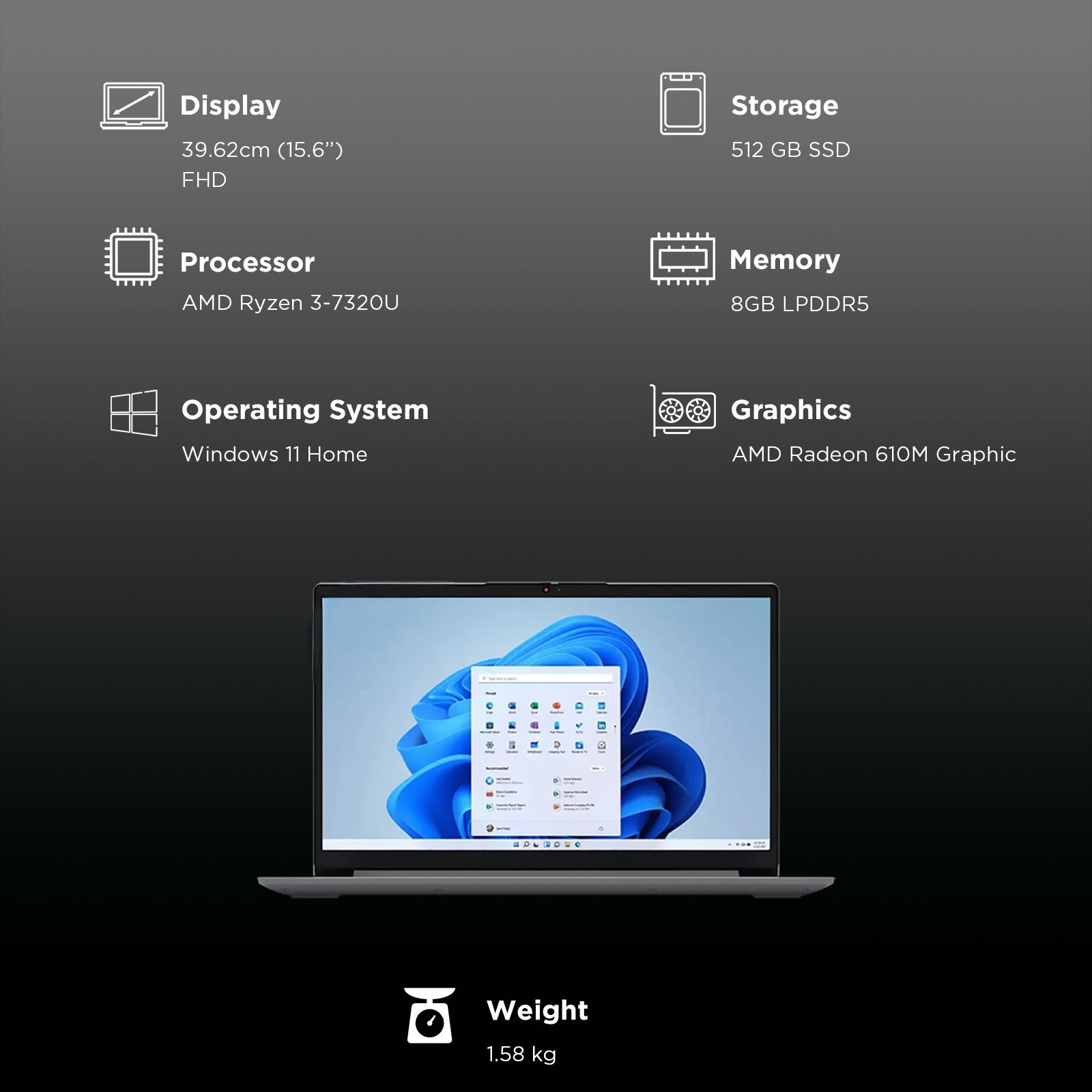 Lenovo IdeaPad 1 15AMN7 AMD Ryzen 3 Laptop (8GB, 512GB SSD, Windows 11 Home, 15.6 inch Full HD TN Display, MS Office 2021, Cloud Grey, 1.58 KG) Lenovo IdeaPad 1 15AMN7 AMD Ryzen 3 Laptop (8GB, 512GB SSD, Windows 11 Home, 15.6 inch Full HD TN Display, MS Office 2021, Cloud Grey, 1.58 KG)_3