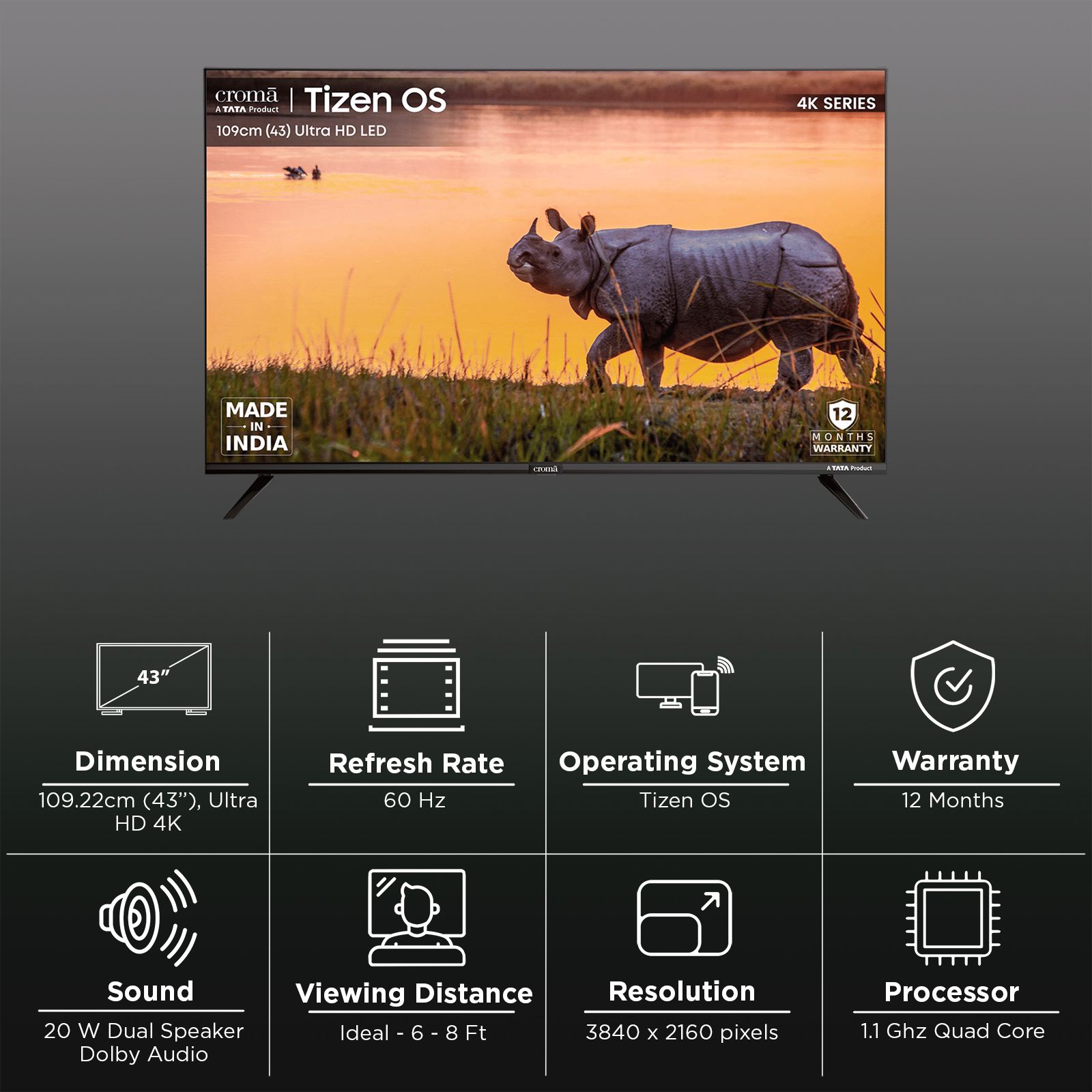Croma 109 cm (43 inch) 4K Ultra HD LED Tizen TV with Dolby Audio Croma 109 cm (43 inch) 4K Ultra HD LED Tizen TV with Dolby Audio_3
