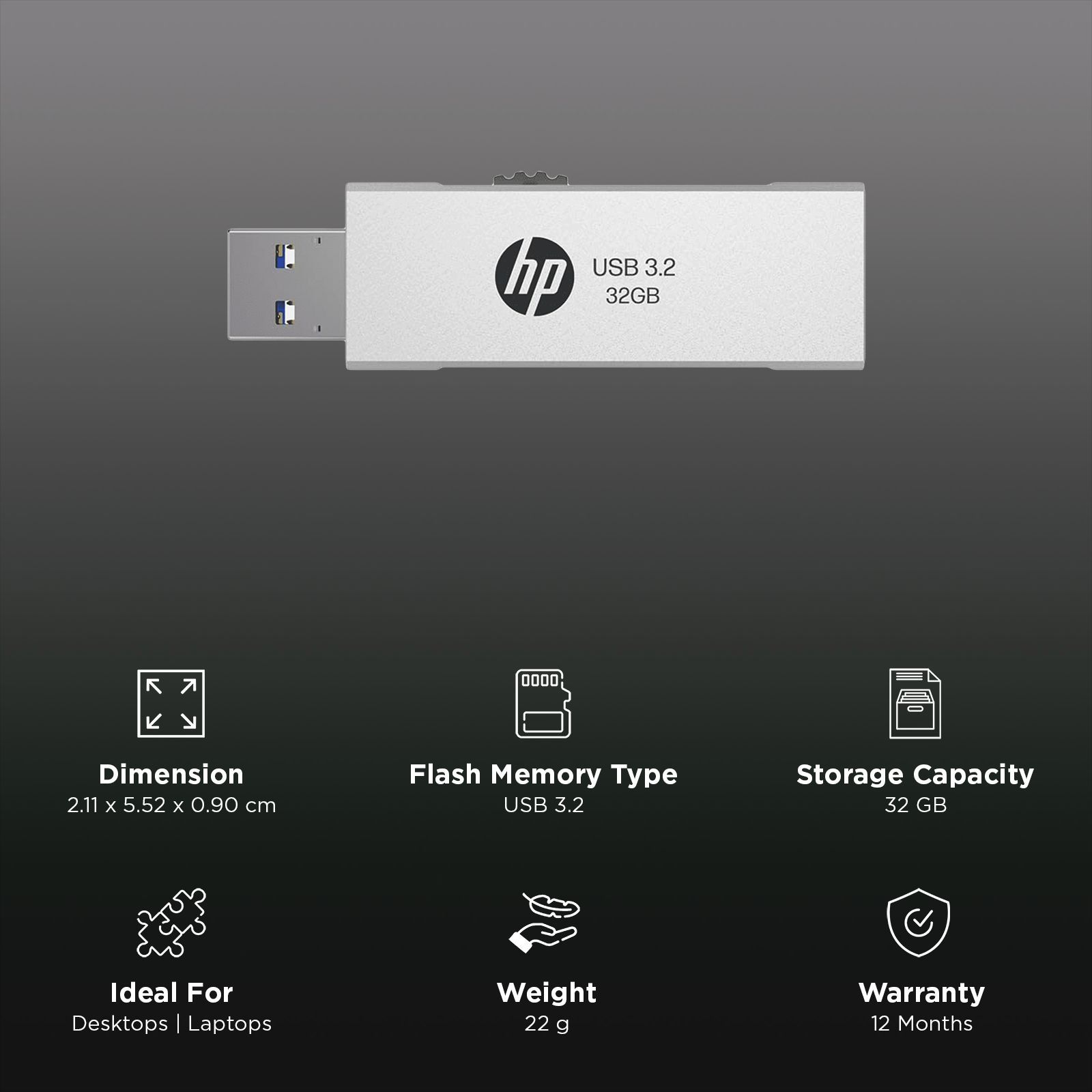 HP 818w 32GB USB Type-A (3.2) Pen Drive (Integrated Key Ring Loop, Silver)_3