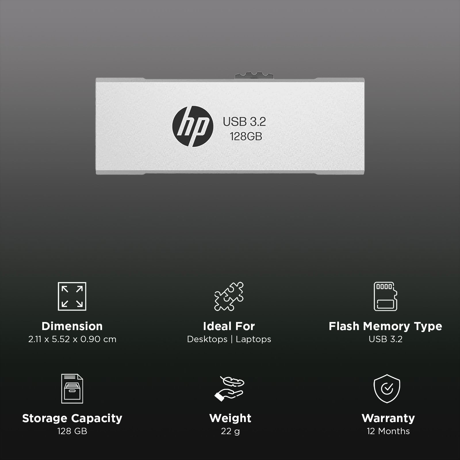 HP 818w 128GB USB Type-A (3.2) Pen Drive (Integrated Key Ring Loop, Silver)_3