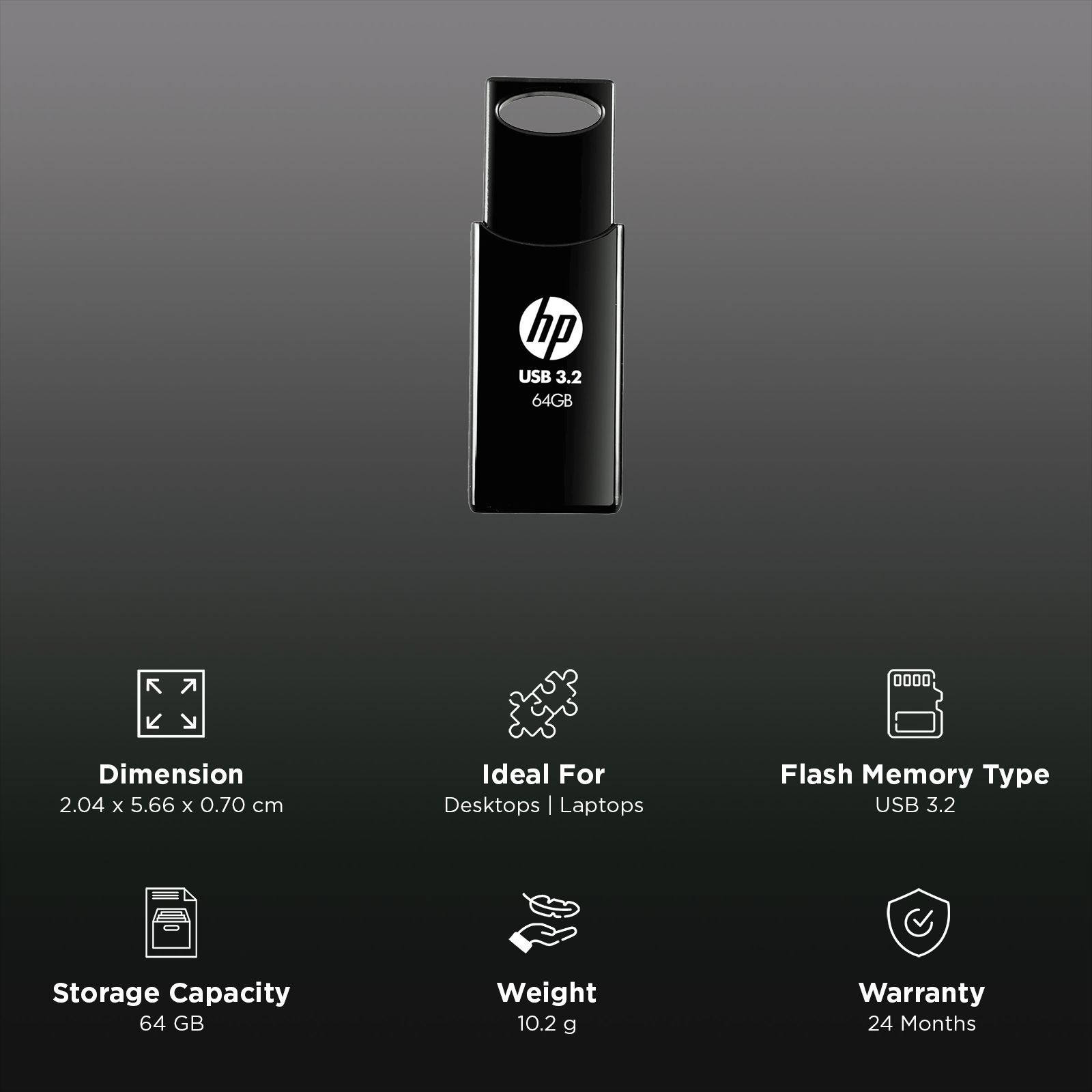 HP 712w 64GB USB Type-A (3.2) Pen Drive (Durable Capless Design, Black)_3