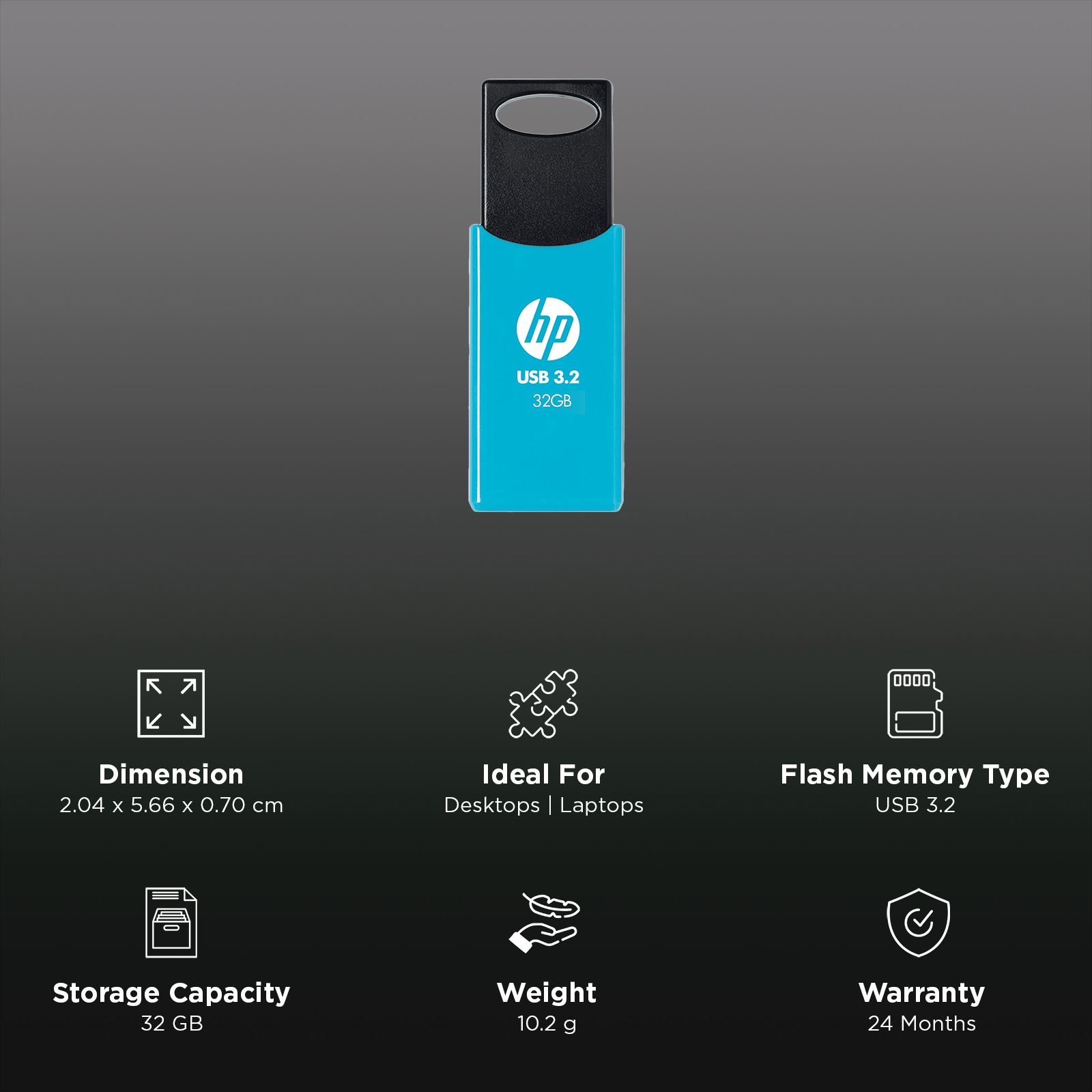 HP 712w 32GB USB Type-A (3.2) Pen Drive (Sliding Capless Design, Blue)_3