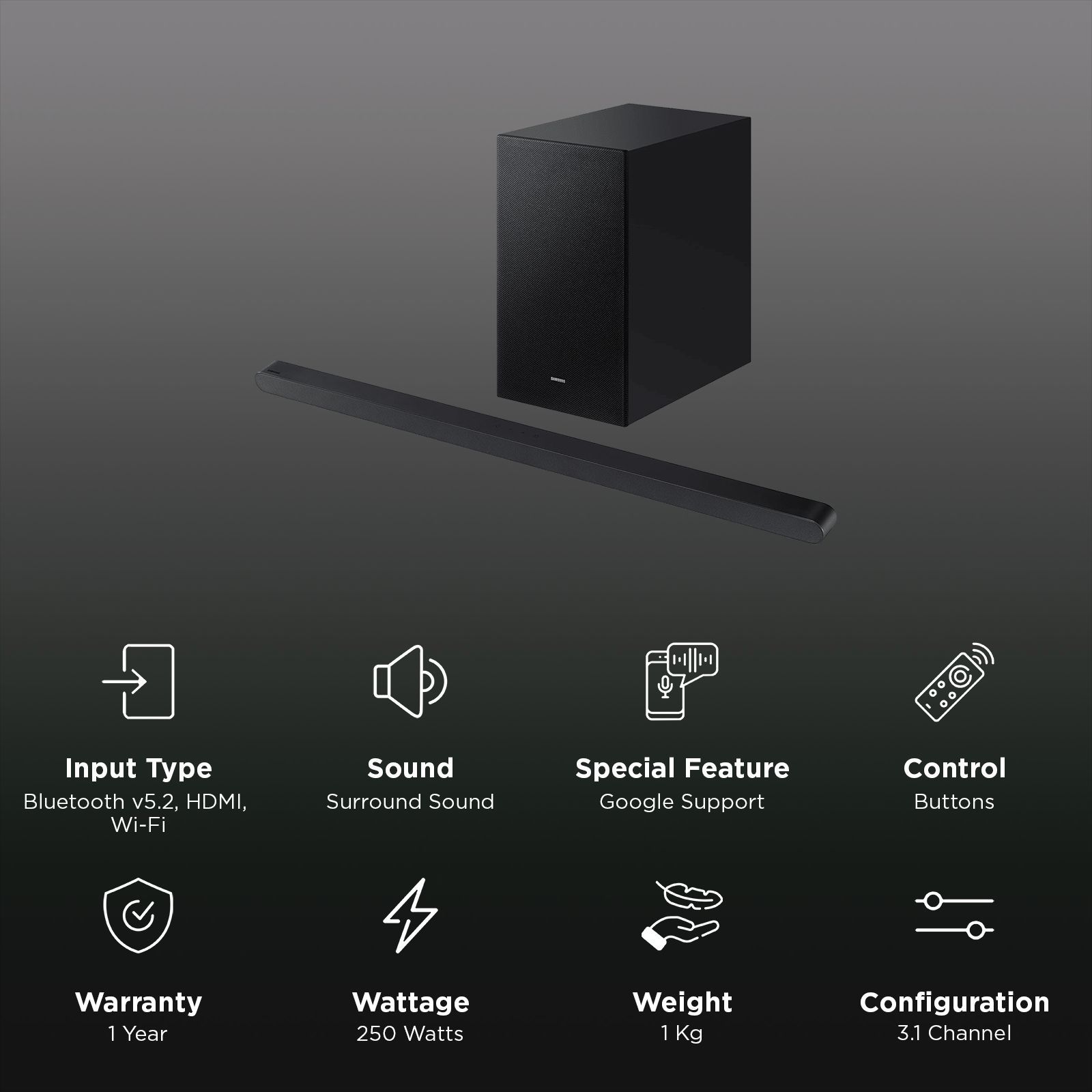 SAMSUNG S Series 250W Bluetooth Soundbar with Remote (Dolby Atmos, 3.1 Channel, Black)_3