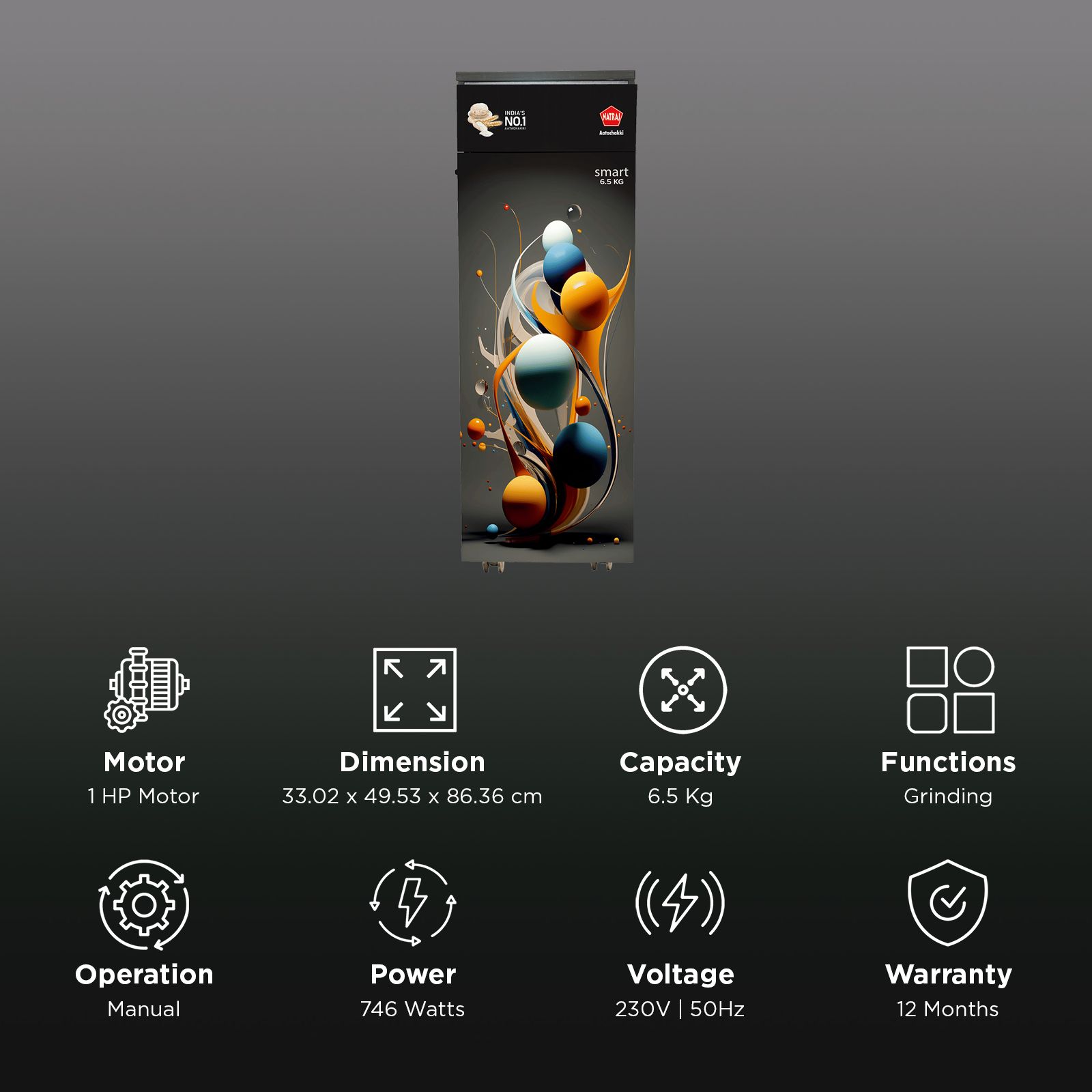 NATRAJ Smart 746 Watts Flour Mill Machine (AC109, Black) NATRAJ Smart 746 Watts Flour Mill Machine (AC109, Black)_2