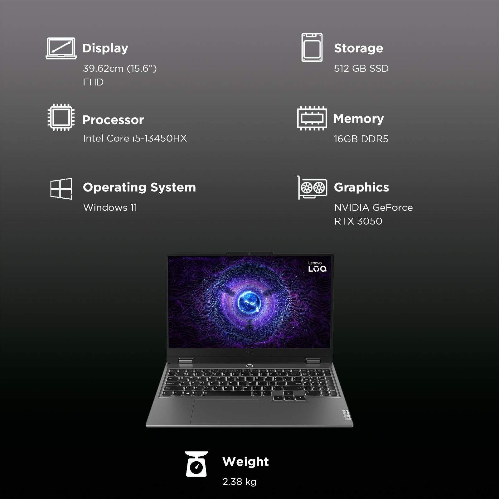 Lenovo LOQ 15IRX9 Intel Core i5 13th Gen Gaming Laptop (16GB, 512GB SSD, Windows 11 Home, 6GB Graphics, 15.6 inch 144 Hz Full HD IPS Display, NVIDIA GeForce RTX 3050, MS Office 2021, Luna Grey, 2.38 KG)_3