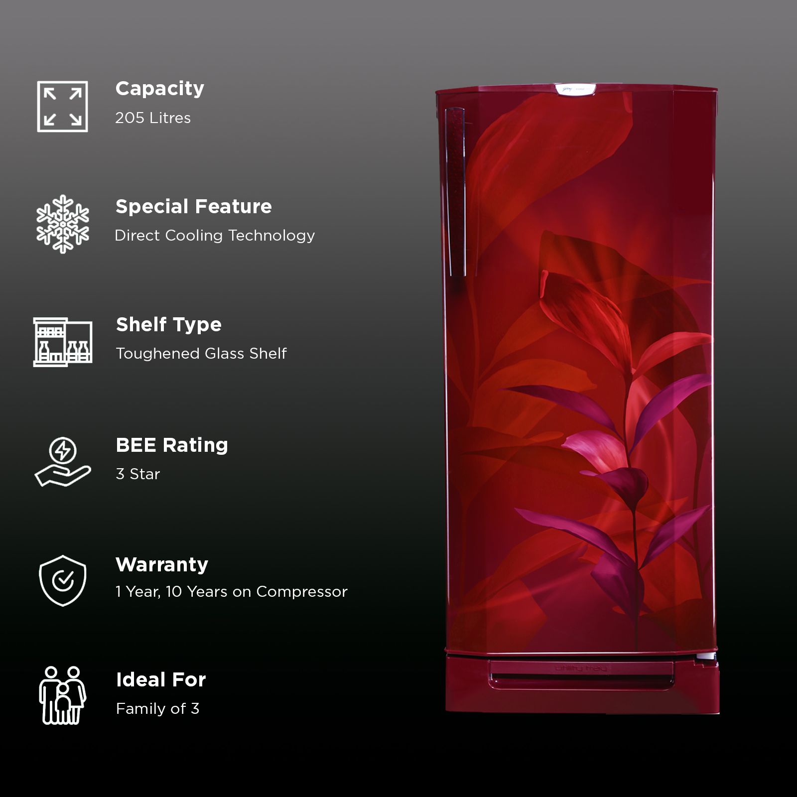 Godrej Edge Pro 205 Litres 3 Star Direct Cool Single Door Refrigerator with Advanced Capillary Technology (RD EDGEPRO 230C TAF, Marine Wine)_2