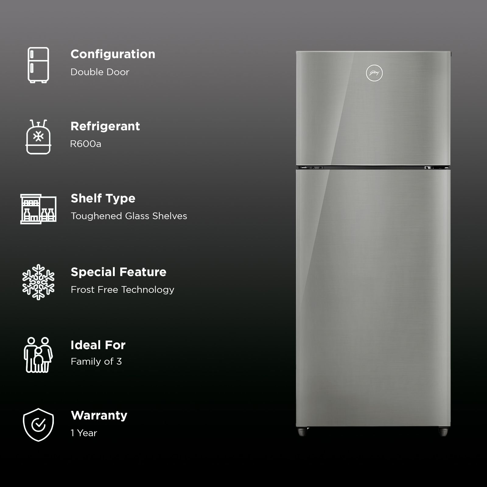Godrej Eon Alpha 238 Litres 3 Star Frost Free Double Door Refrigerator with Advanced Inverter Technology (RT EON ALPHA 270C RI ST GL, Steel Glow) Godrej Eon Alpha 238 Litres 3 Star Frost Free Double Door Refrigerator with Advanced Inverter Technology (RT EON ALPHA 270C RI ST GL, Steel Glow)_2