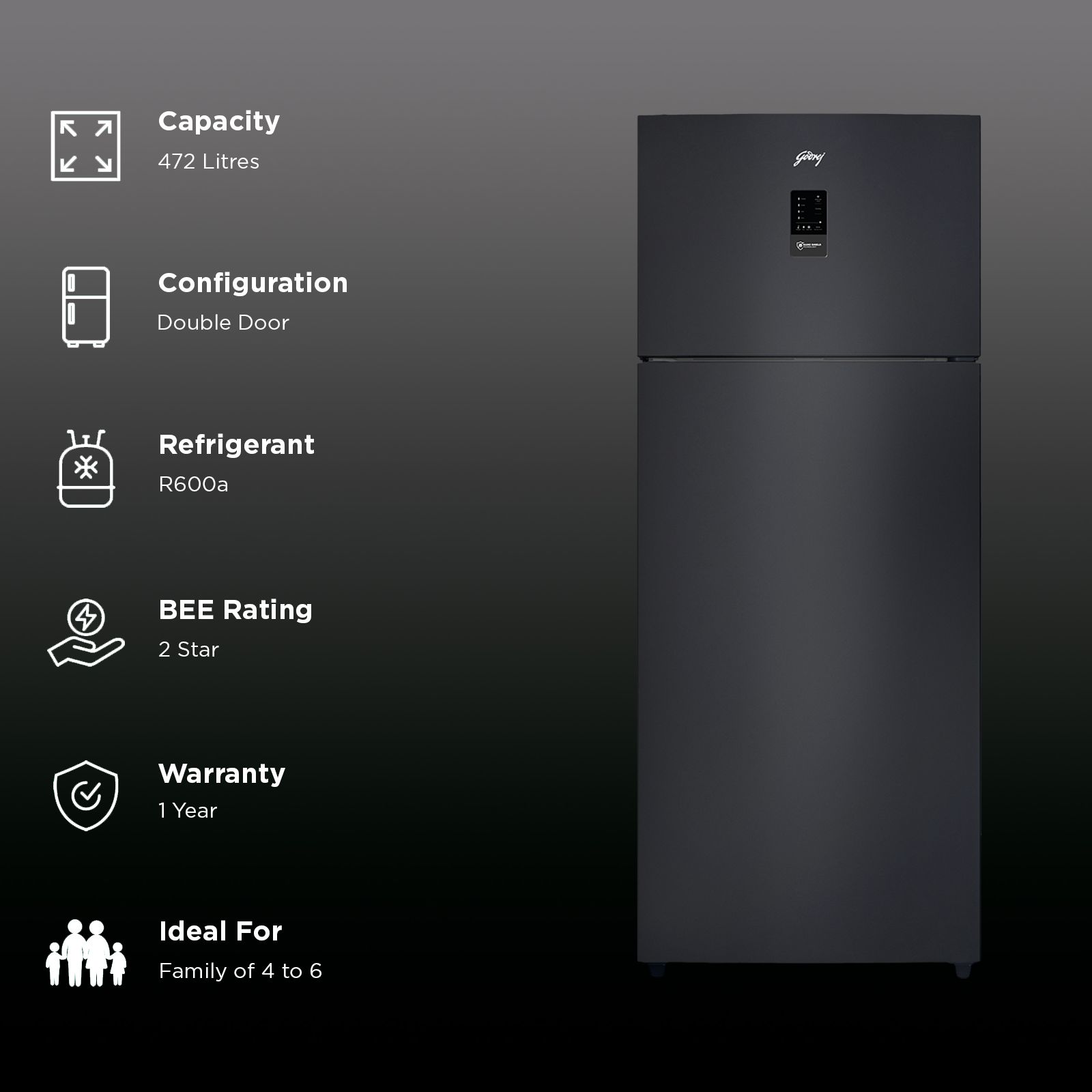 Godrej Eon Regalis 472 Litres 2 Star Frost Free Double Door Refrigerator with Cool Balance Technology (RT EONREGALIS 517B RCI MT BK, Matte Black)_2