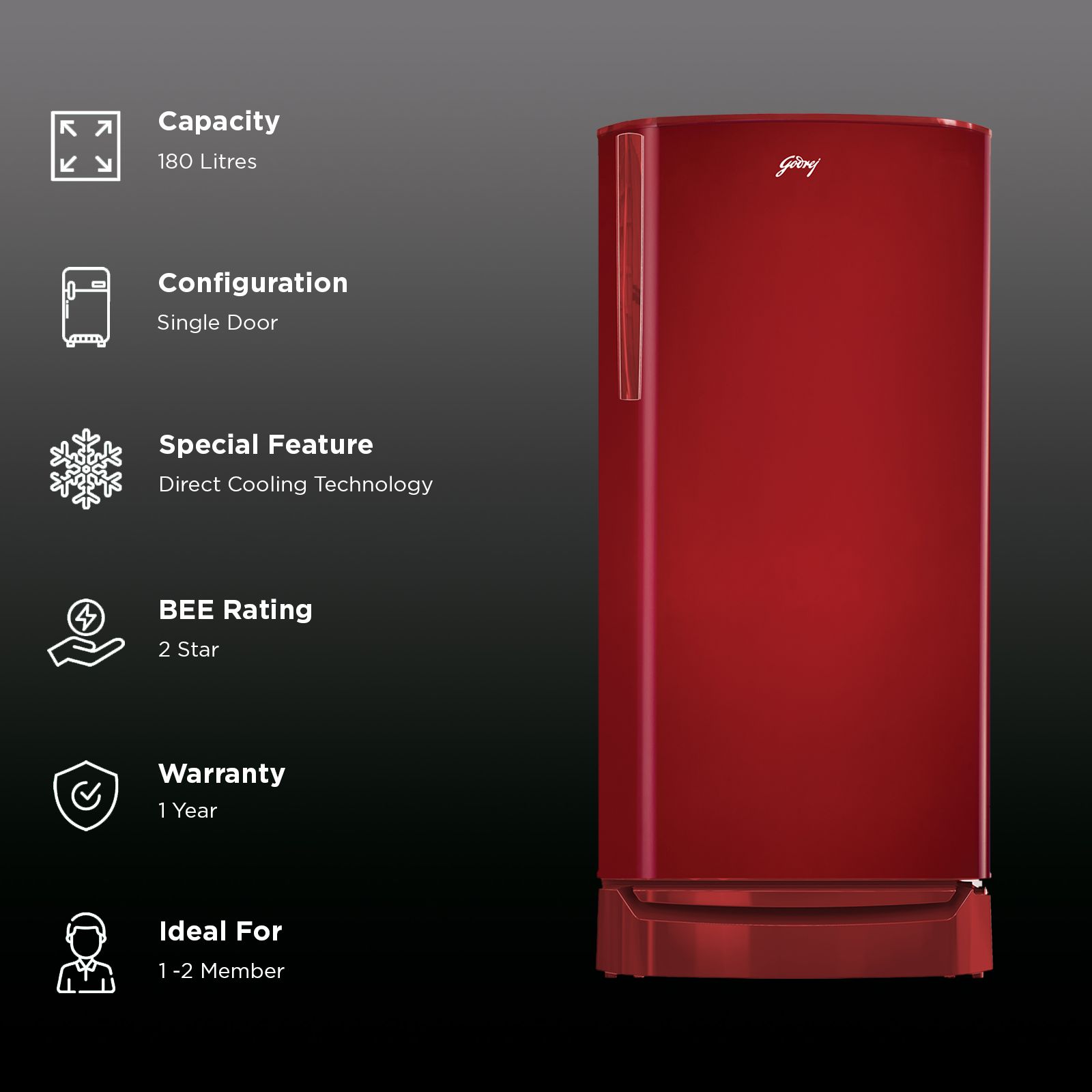 Godrej Edge Rio Plus 180 Litres 2 Star Direct Cool Single Door Refrigerator with Advanced Capillary Technology (RD ERIOPLS 205B THF, Wine Red)_2