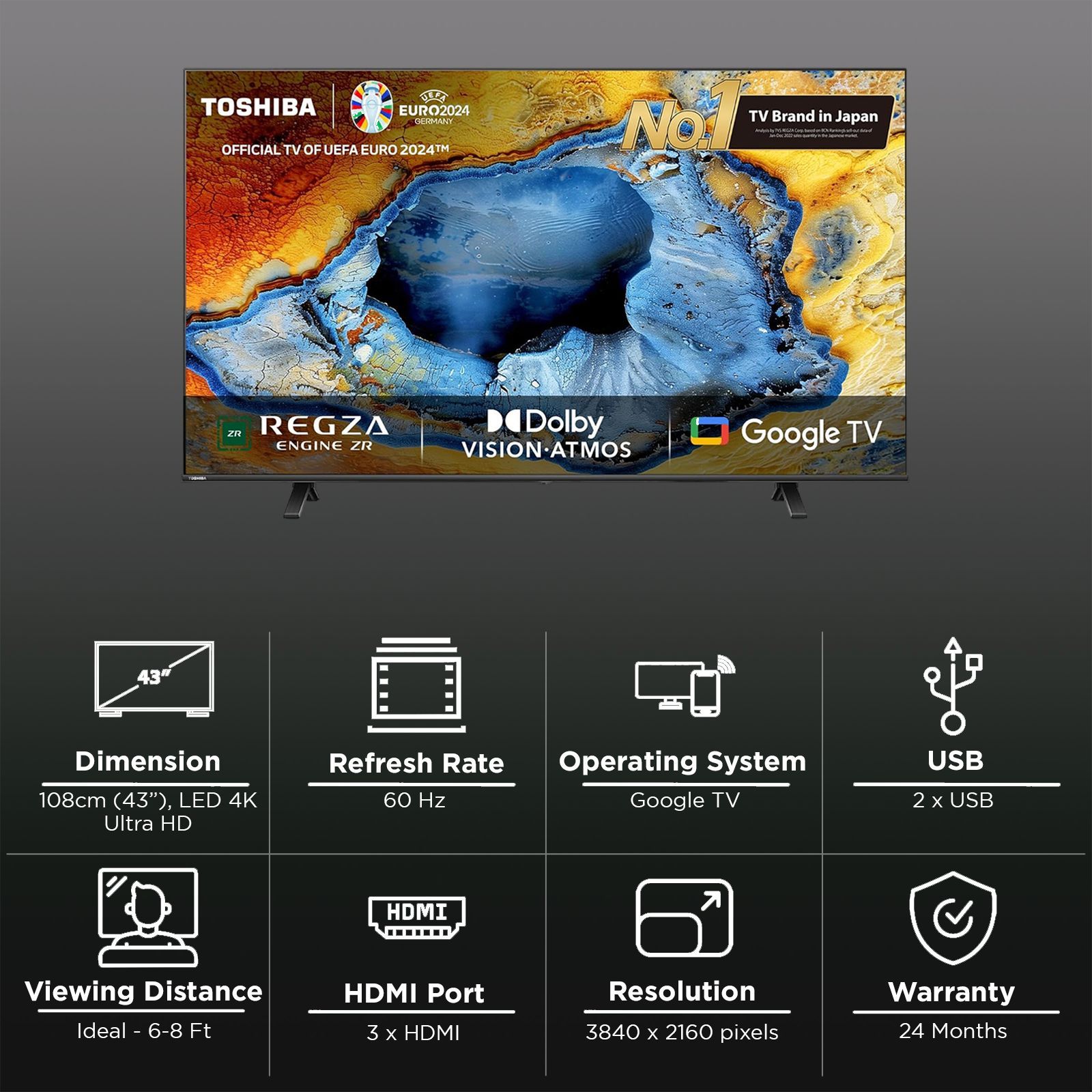TOSHIBA C350NP 108 cm (43 inch) 4K Ultra HD LED Google TV with Regza Engine 4K (2024 model) TOSHIBA C350NP 108 cm (43 inch) 4K Ultra HD LED Google TV with Regza Engine 4K (2024 model)_2
