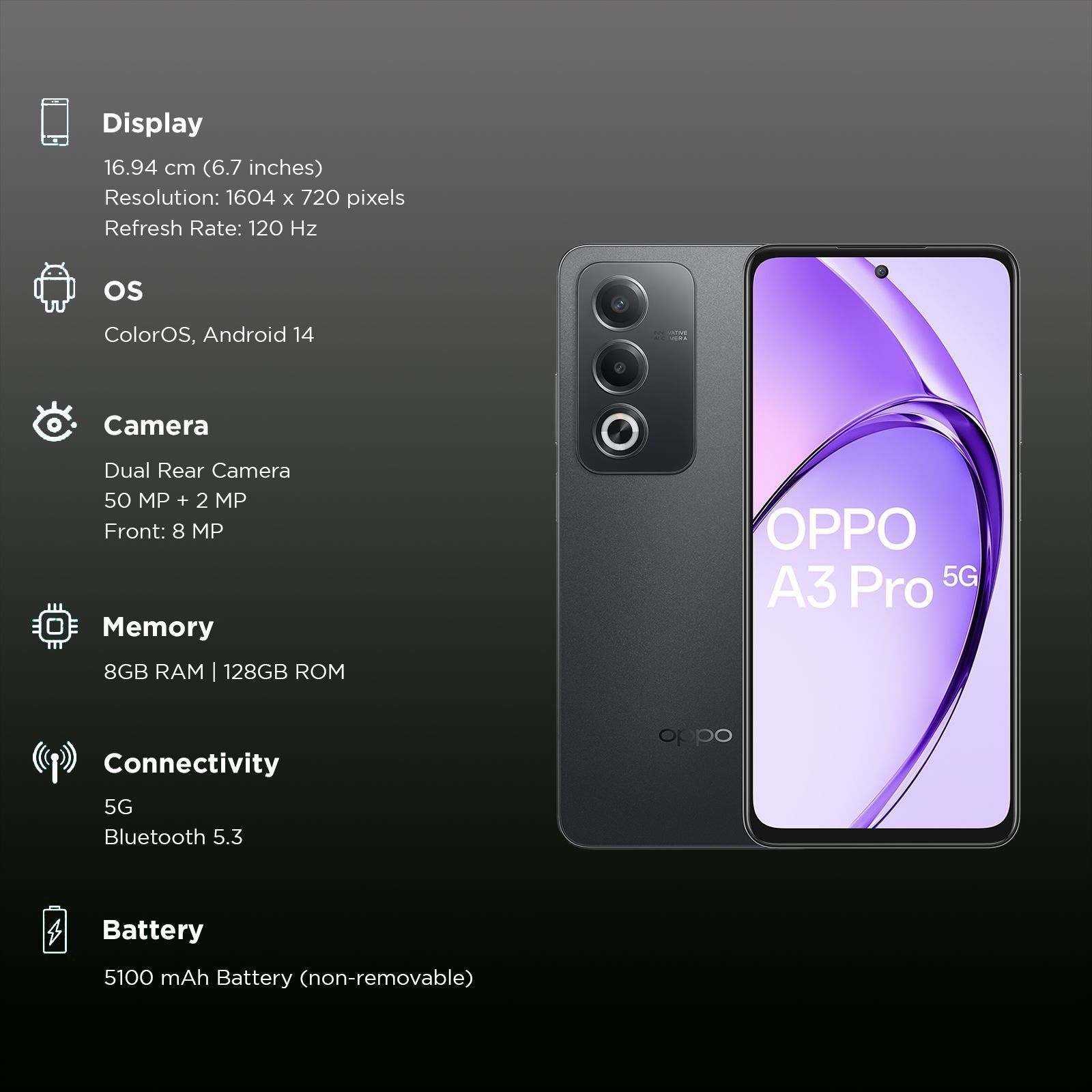 oppo A3 Pro 5G (8GB RAM, 128GB, Starry Black)_3