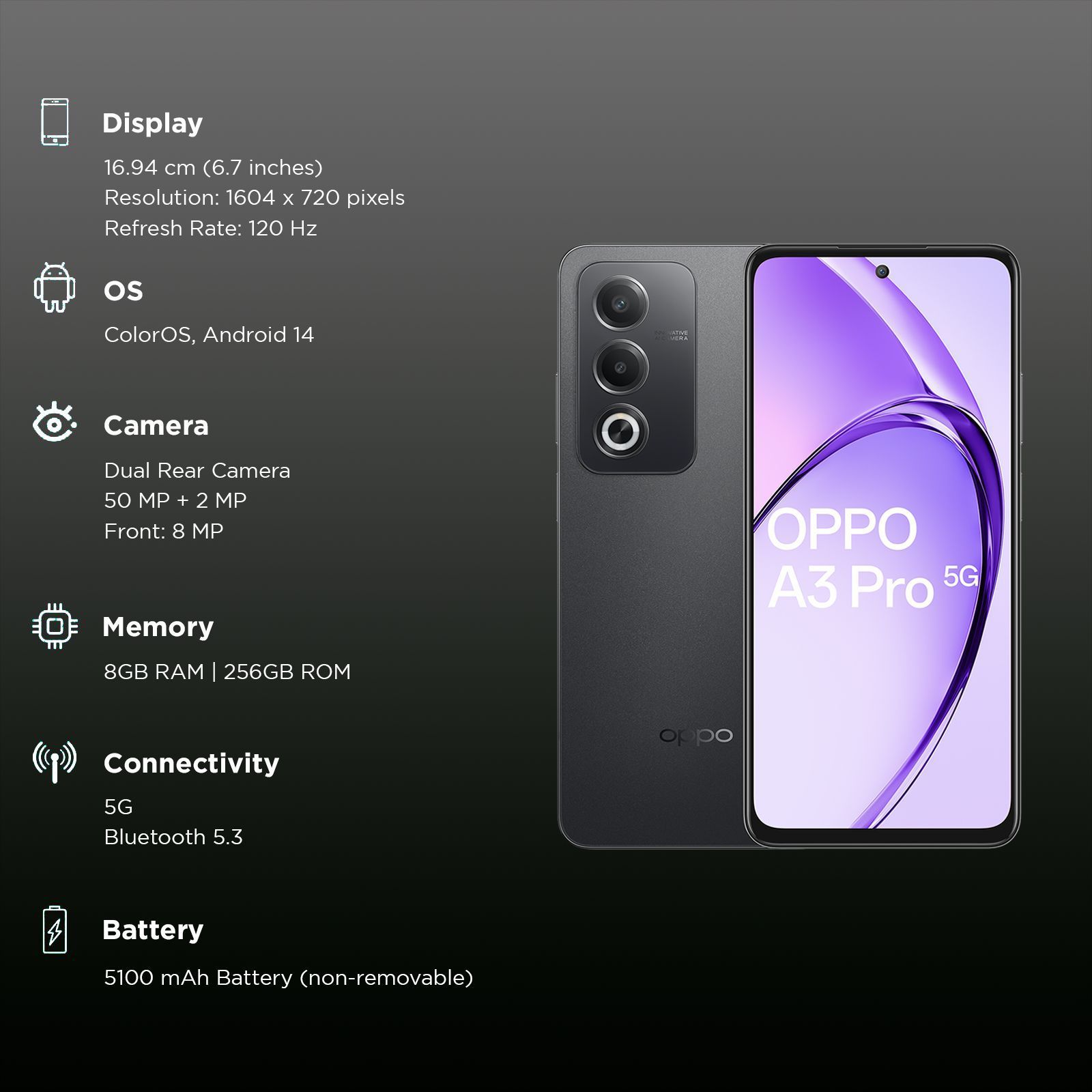 oppo A3 Pro 5G (8GB RAM, 256GB, Starry Black)_3