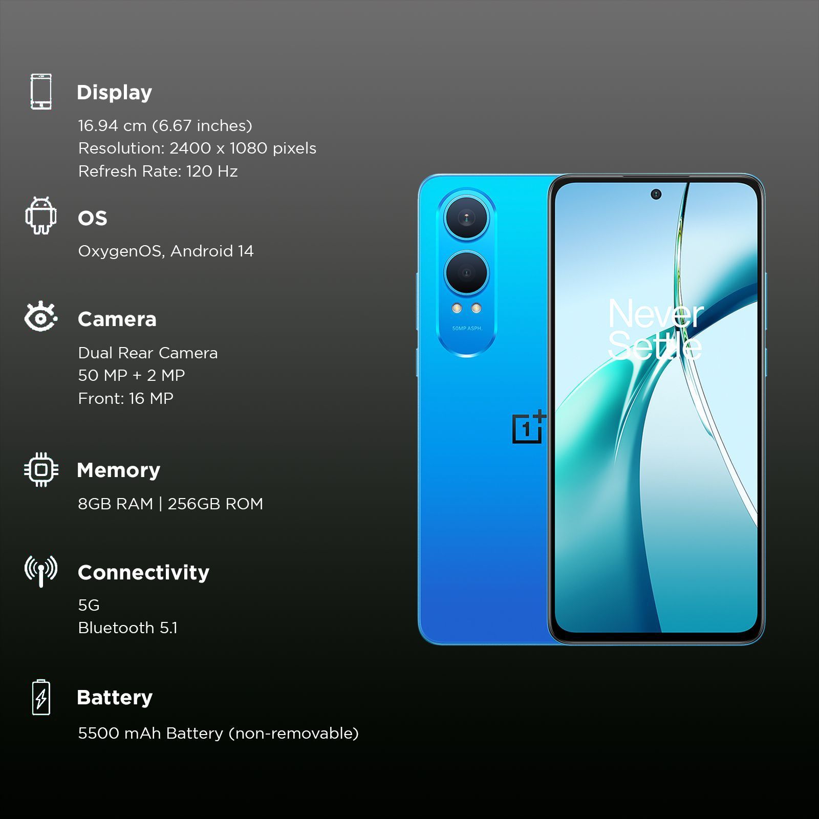 OnePlus Nord CE4 Lite 5G (8GB RAM, 256GB, Mega Blue) OnePlus Nord CE4 Lite 5G (8GB RAM, 256GB, Mega Blue)_3