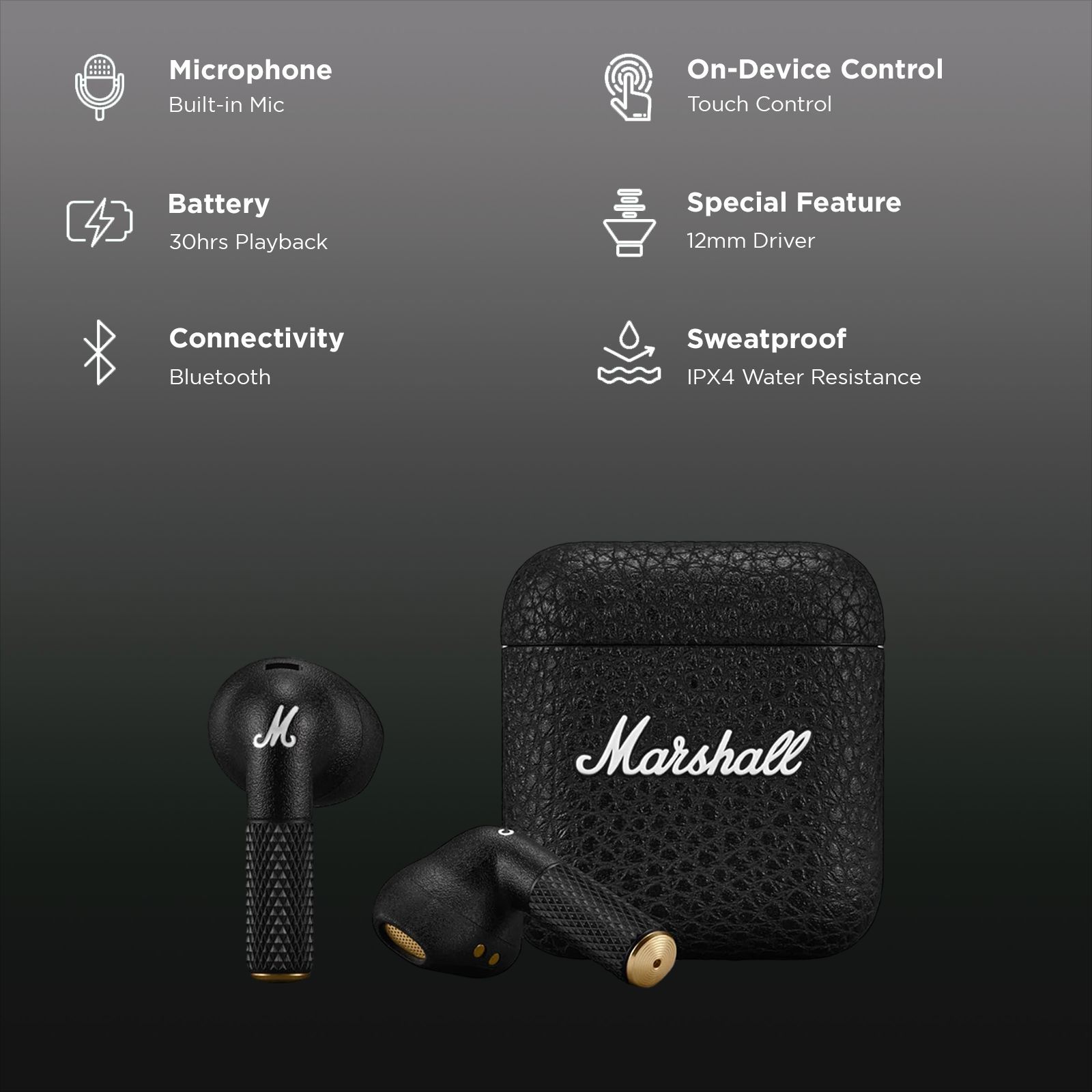 Marshall Minor IV TWS Earbuds (IPX4 Water Resistant, 30 Hours Playtime, Black)_2
