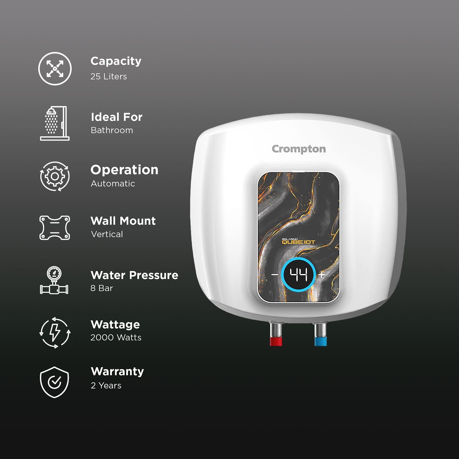 Crompton Solarium Qube IOT 25 Litre 5 Star Vertical Smart Geyser with Alexa & Google Assistant Compatibility (White) Crompton Solarium Qube IOT 25 Litre 5 Star Vertical Smart Geyser with Alexa & Google Assistant Compatibility (White)_2