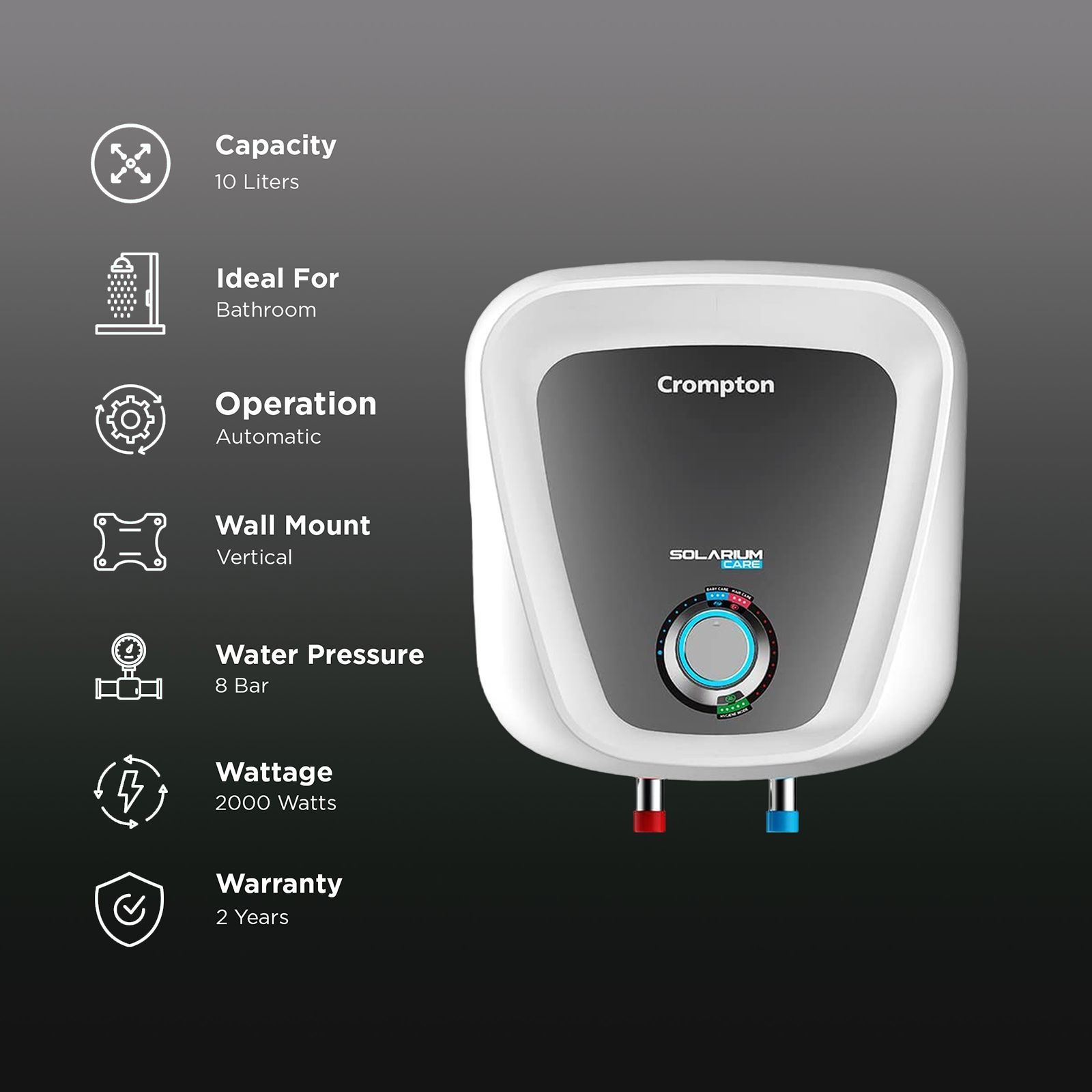 Crompton Solarium Care 10 Litre 5 Star Vertical Storage Geyser with Advanced 3 Level Safety (White)_3