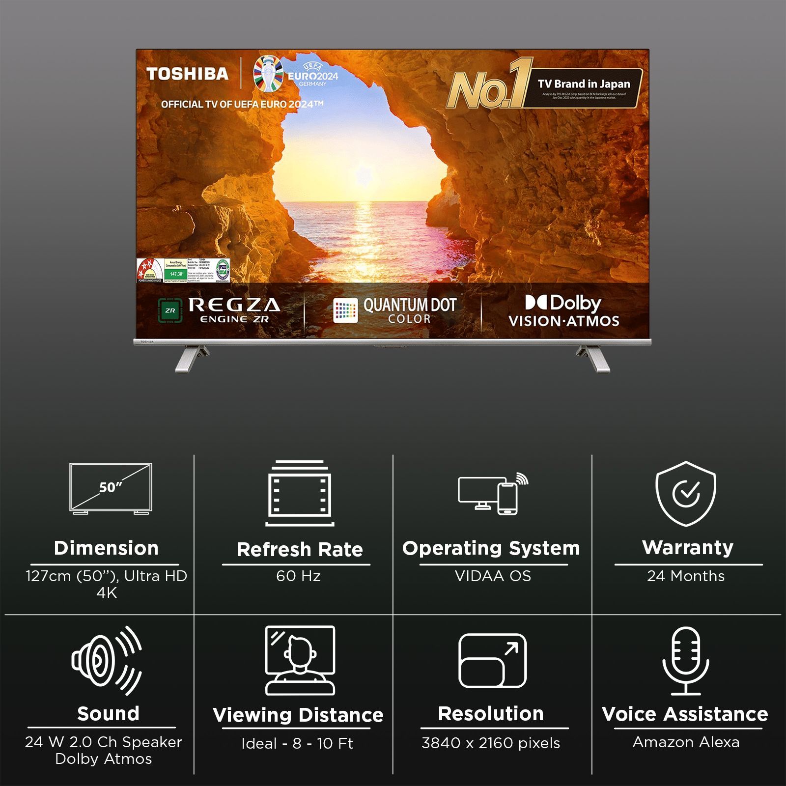 TOSHIBA C450 127 cm (50 inch) 4K Ultra HD QLED Smart VIDAA TV with Built-in Alexa (2024 model) TOSHIBA C450 127 cm (50 inch) 4K Ultra HD QLED Smart VIDAA TV with Built-in Alexa (2024 model)_3