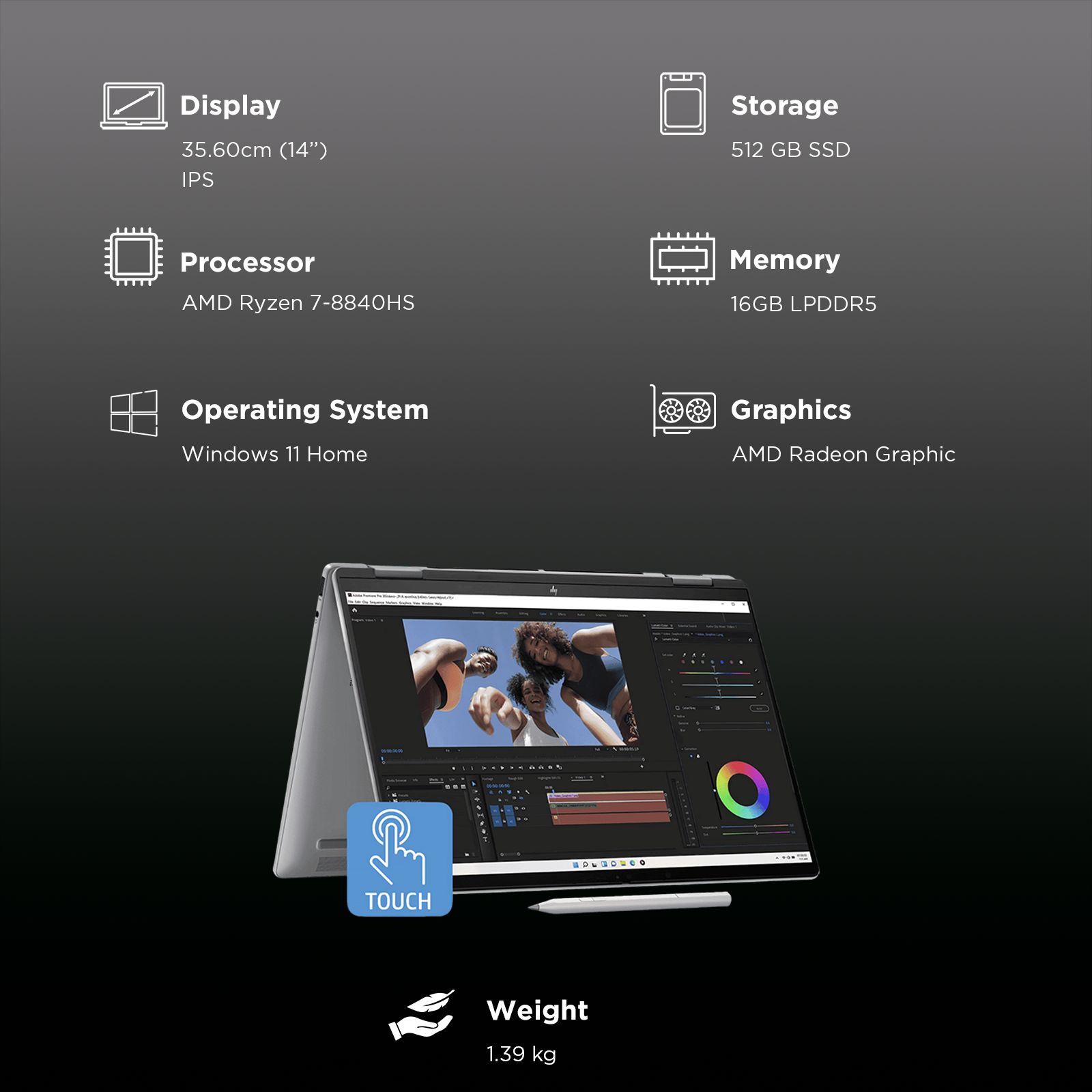 HP Envy x360 14-fa0052AU AMD Ryzen 7 Touchscreen 2 in 1 Laptop (16GB, 512GB SSD, Windows 11 Home, 14 inch WUXGA IPS Display, MS Office 2021, Mineral Silver, 1.44 KG)_3