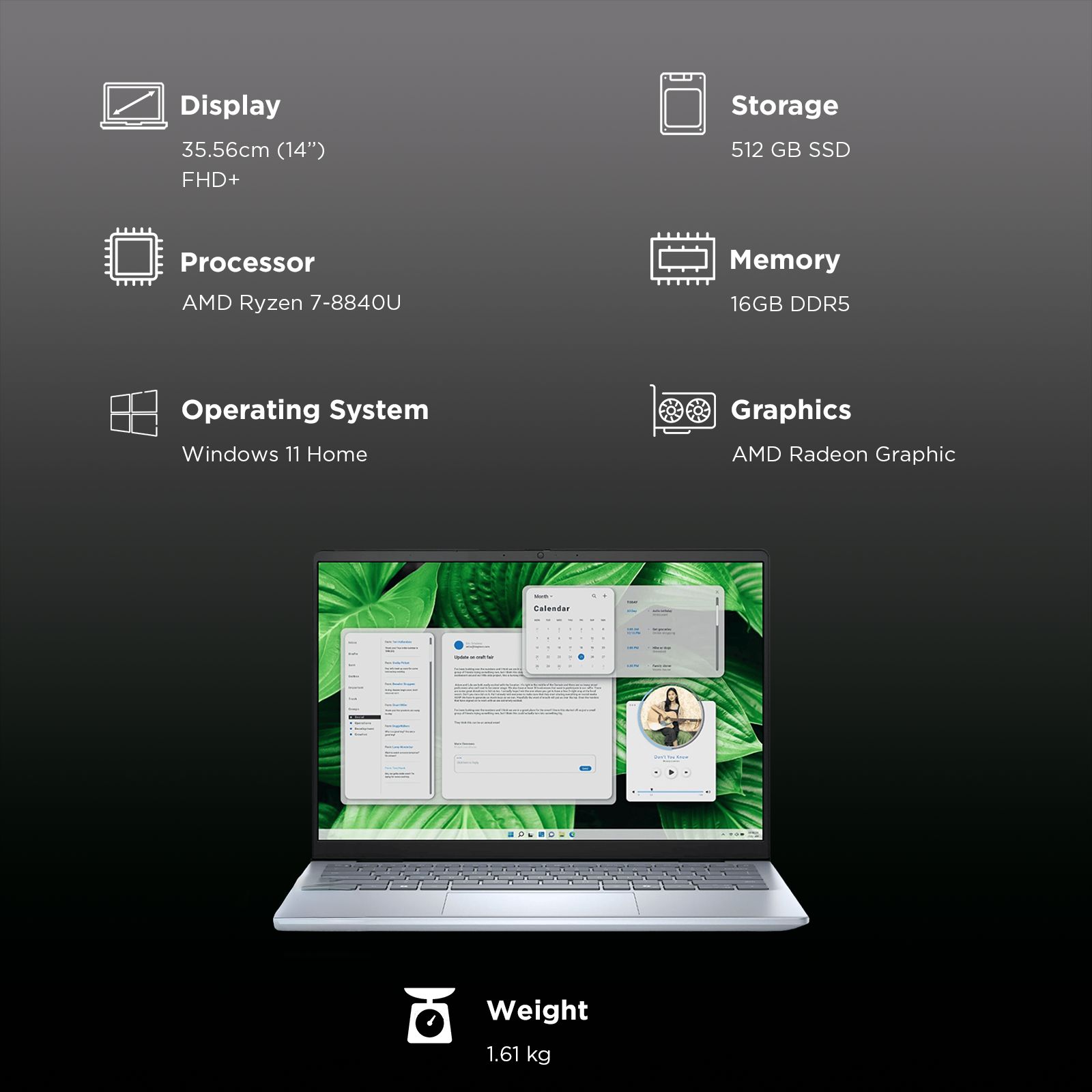 DELL Inspiron 5445 AMD Ryzen 7 8840U 8th Gen Thin & Light Laptop (16GB, 512GB SSD, Windows 11 Home, 14 inch FHD Plus Display, MS Office 2021, Ice Blue, 1.61 KG) DELL Inspiron 5445 AMD Ryzen 7 8840U 8th Gen Thin & Light Laptop (16GB, 512GB SSD, Windows 11 Home, 14 inch FHD Plus Display, MS Office 2021, Ice Blue, 1.61 KG)_3