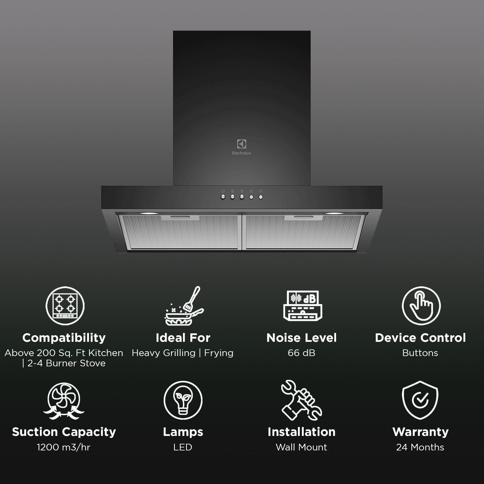 Electrolux UltimateTaste 500 60cm 1200m³/hr Ducted Wall Mounted Chimney with Centrifugal Motor (Black)_3