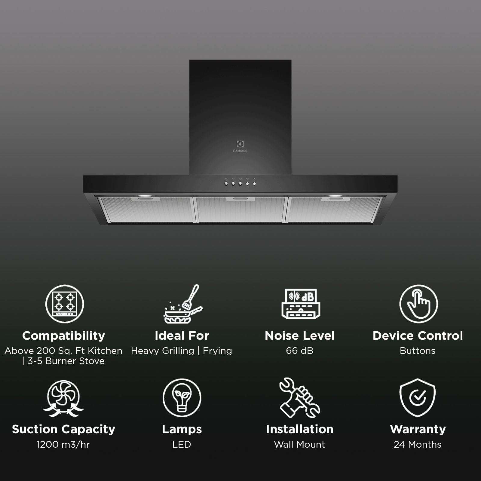 Electrolux UltimateTaste 500 90cm 1200m³/hr Ducted Wall Mounted Chimney with Centrifugal Motor (Black)_3