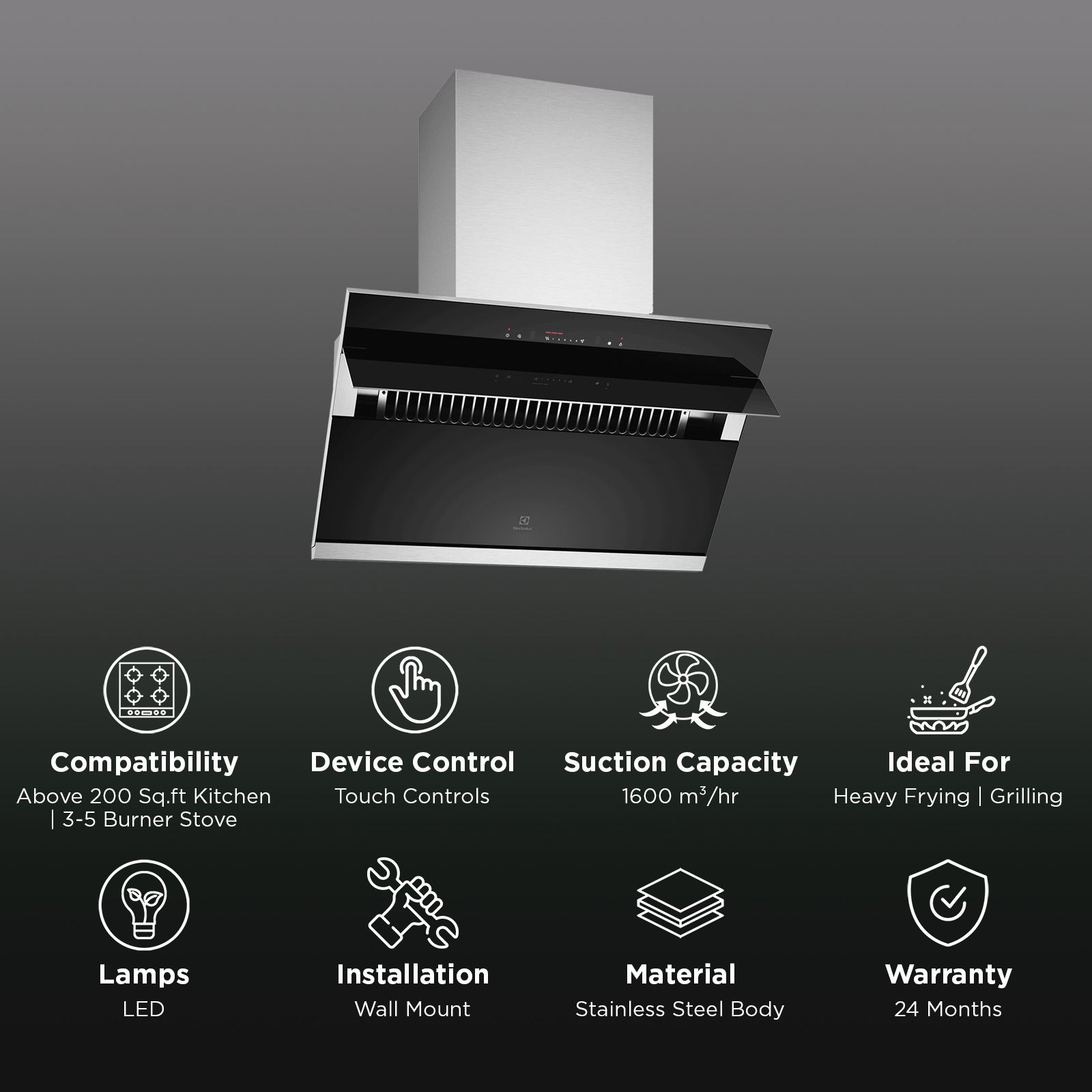 Electrolux UltimateTaste 500 90cm 1600m3/hr Ducted Auto Clean Wall Mounted Chimney with Gesture Control (Stainless Steel)_3