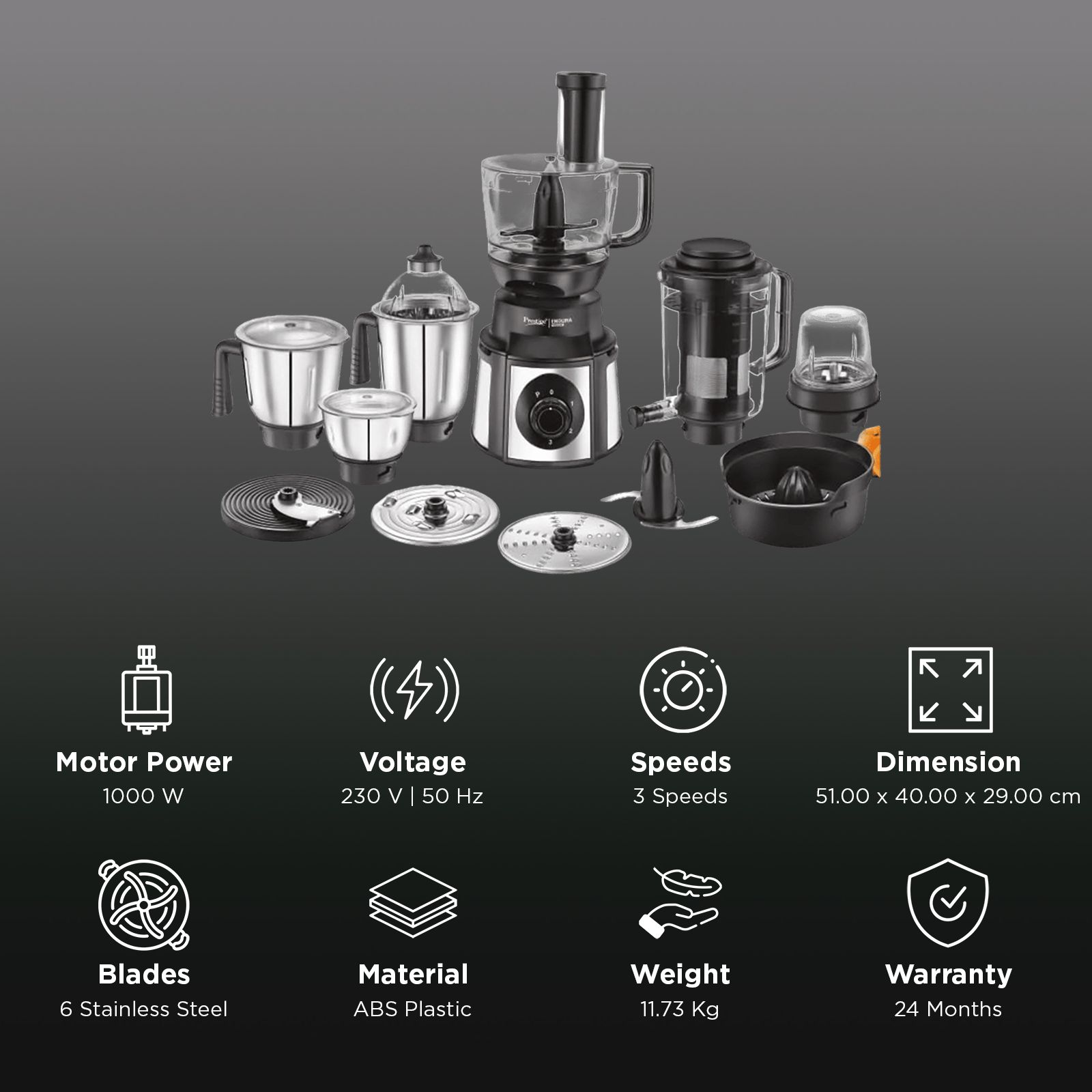 Prestige Endura Pro 1000 Watt Food Processor with 7 Blades (Black) Prestige Endura Pro 1000 Watt Food Processor with 7 Blades (Black)_3