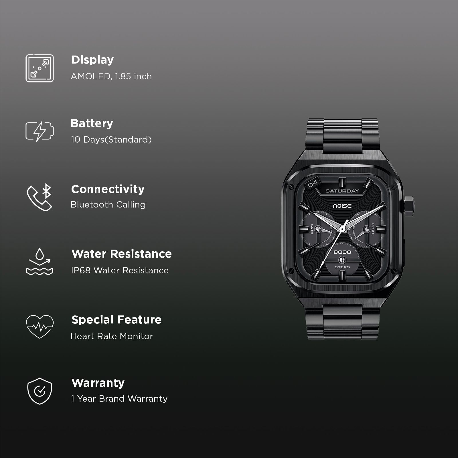 noise ColorFit Chrome Smartwatch with Bluetooth Calling (46.9mm AMOLED Display, IP68 Water Resistant, Elite Black Strap) noise ColorFit Chrome Smartwatch with Bluetooth Calling (46.9mm AMOLED Display, IP68 Water Resistant, Elite Black Strap)_2