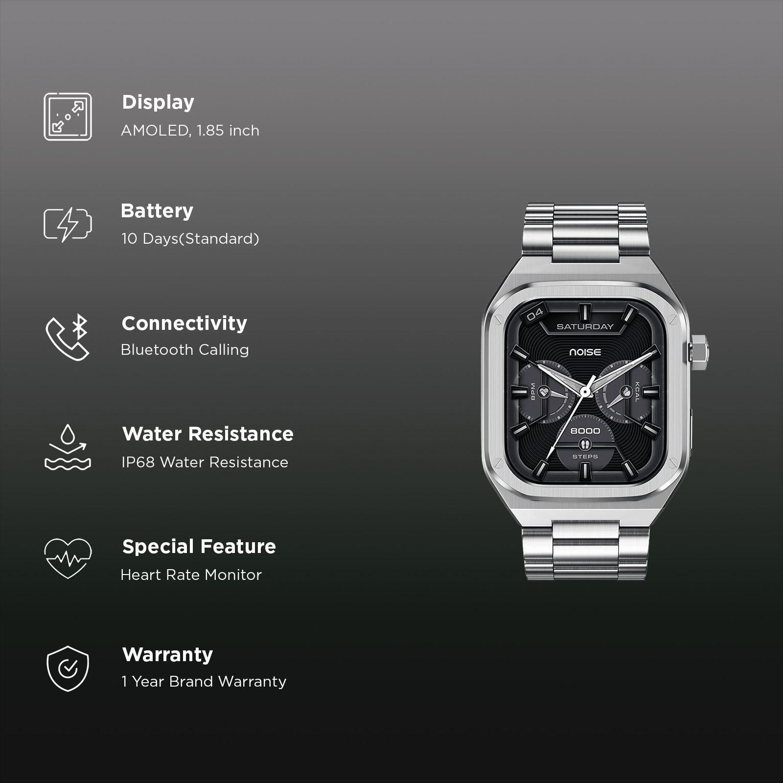 noise ColorFit Chrome Smartwatch with Bluetooth Calling (46.9mm AMOLED Display, IP68 Water Resistant, Elite Silver Strap) noise ColorFit Chrome Smartwatch with Bluetooth Calling (46.9mm AMOLED Display, IP68 Water Resistant, Elite Silver Strap)_2