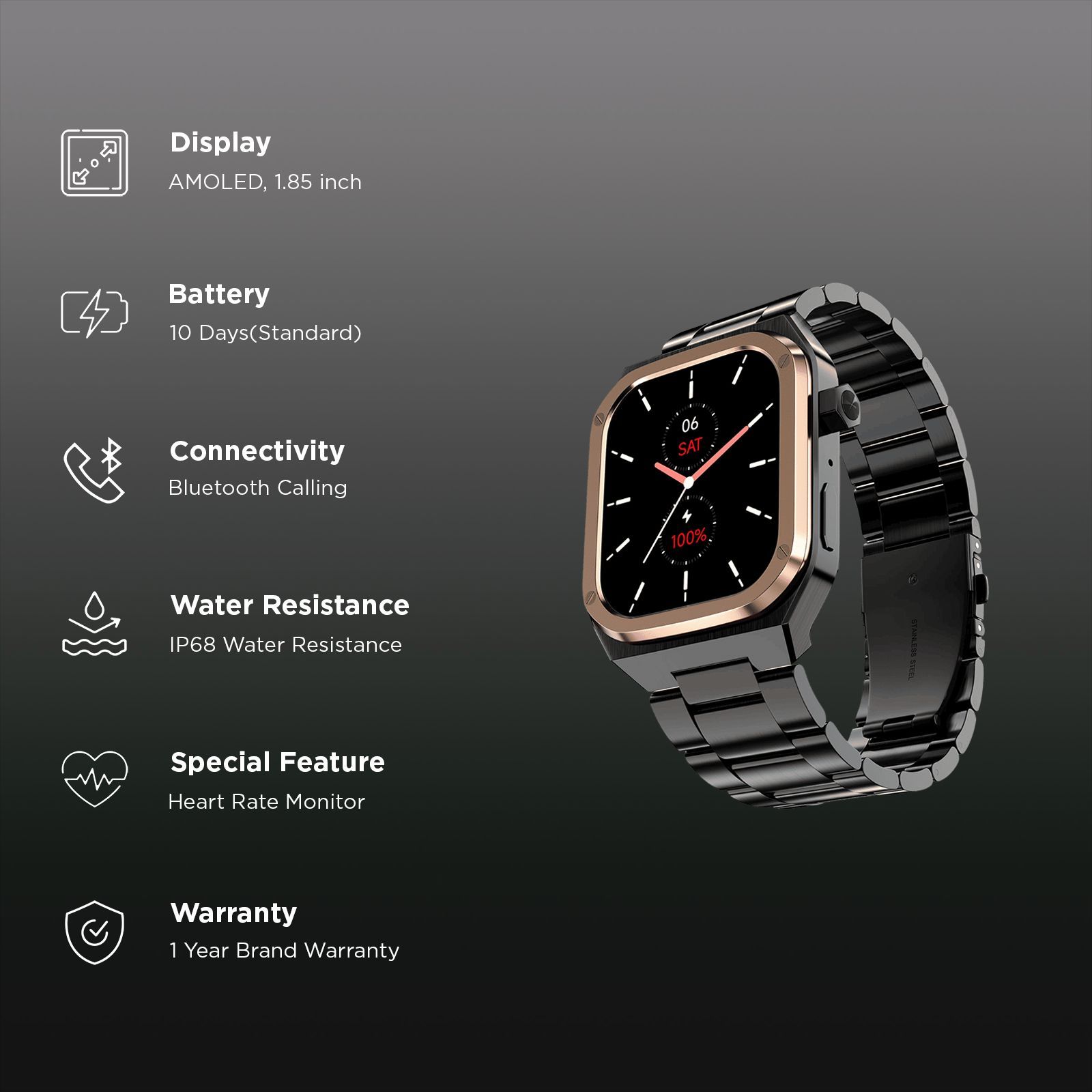 noise ColorFit Chrome Smartwatch with Bluetooth Calling (46.9mm AMOLED Display, IP68 Water Resistant, Elite Midnight Gold Strap) noise ColorFit Chrome Smartwatch with Bluetooth Calling (46.9mm AMOLED Display, IP68 Water Resistant, Elite Midnight Gold Strap)_2
