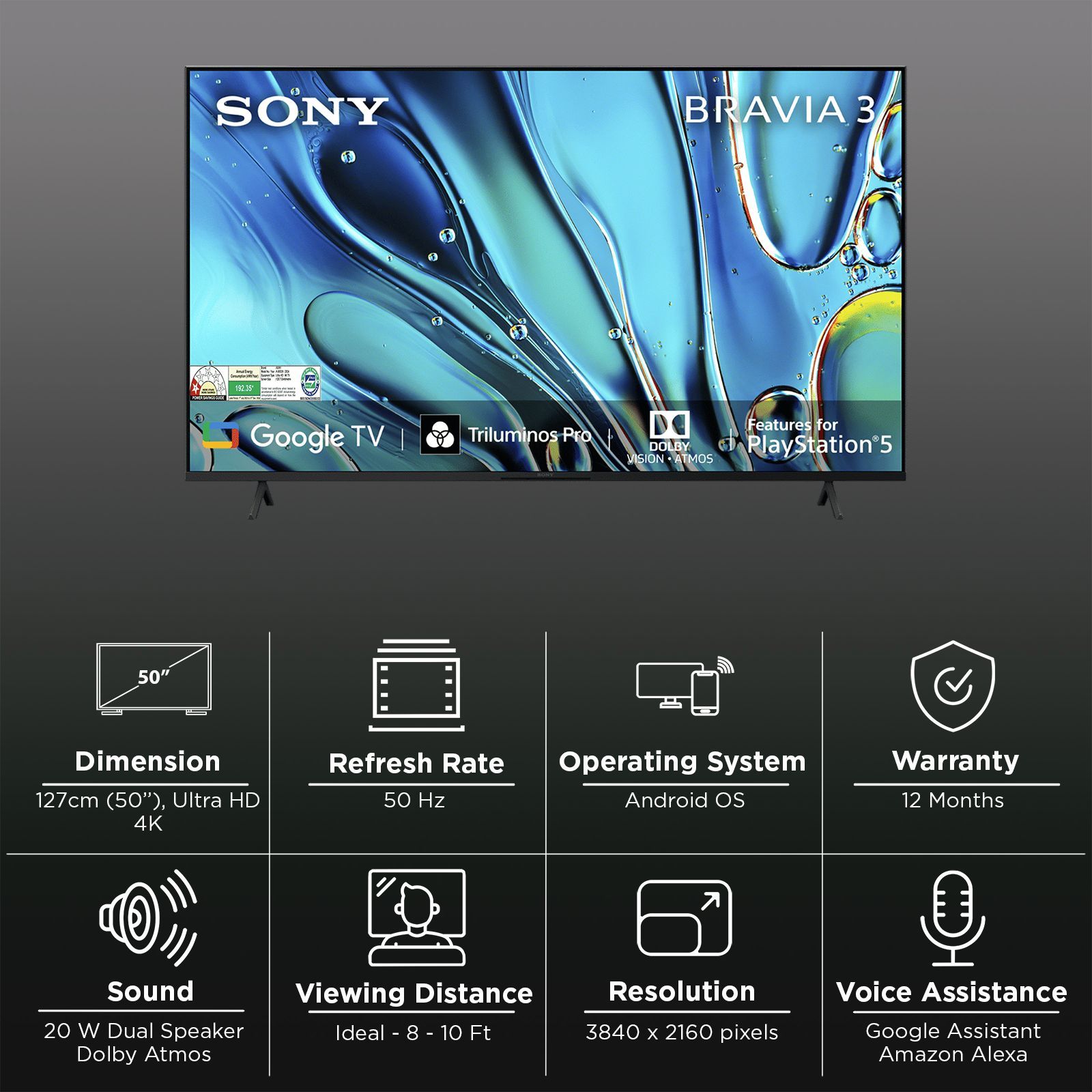 SONY BRAVIA 3 127 cm (50 inch) 4K Ultra HD LCD Smart Android TV with Auto Low Latency Mode (2024 Model) _3