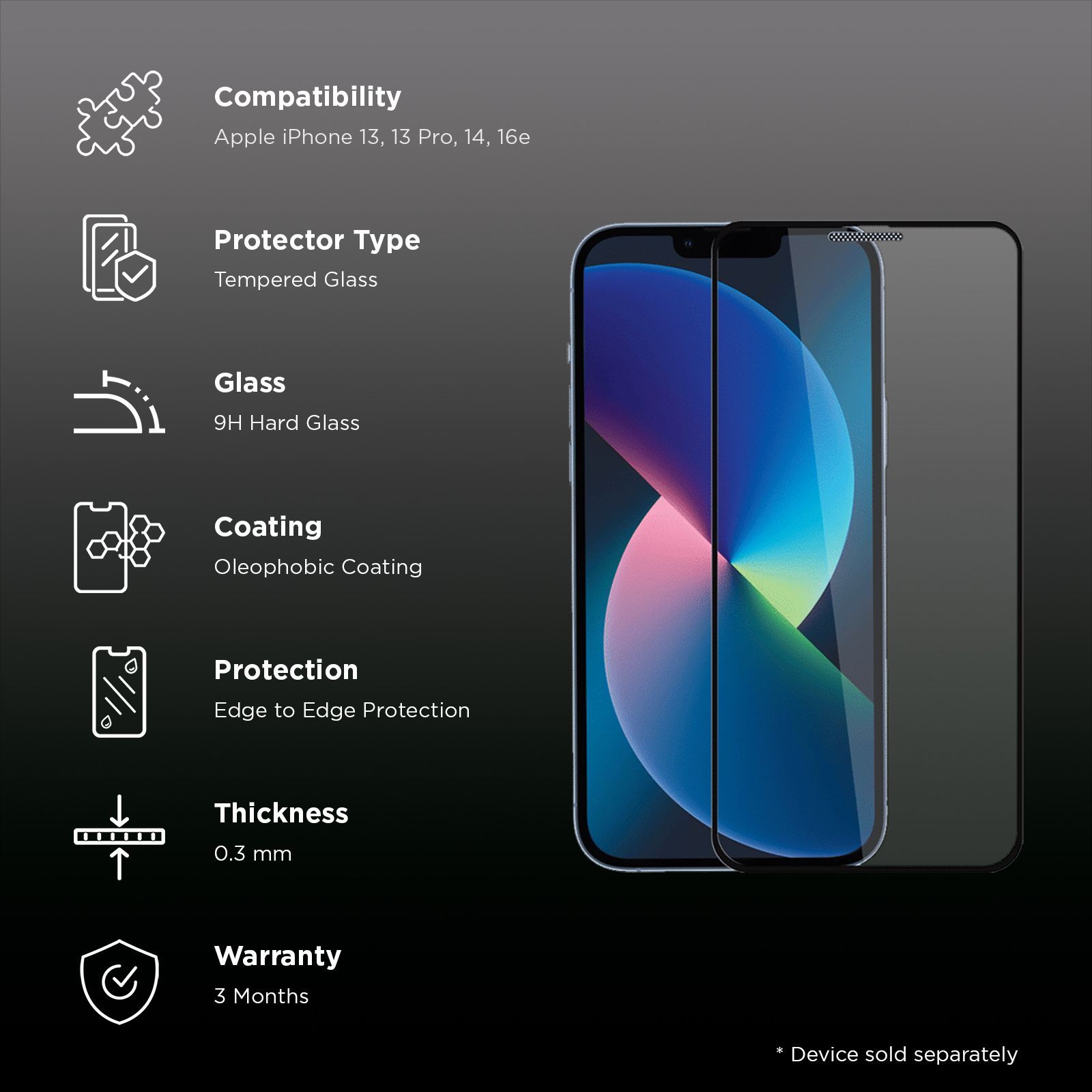 GRIPP 3D Tempered Glass for Apple iPhone 13, 13 Pro (9H Hardness)_2