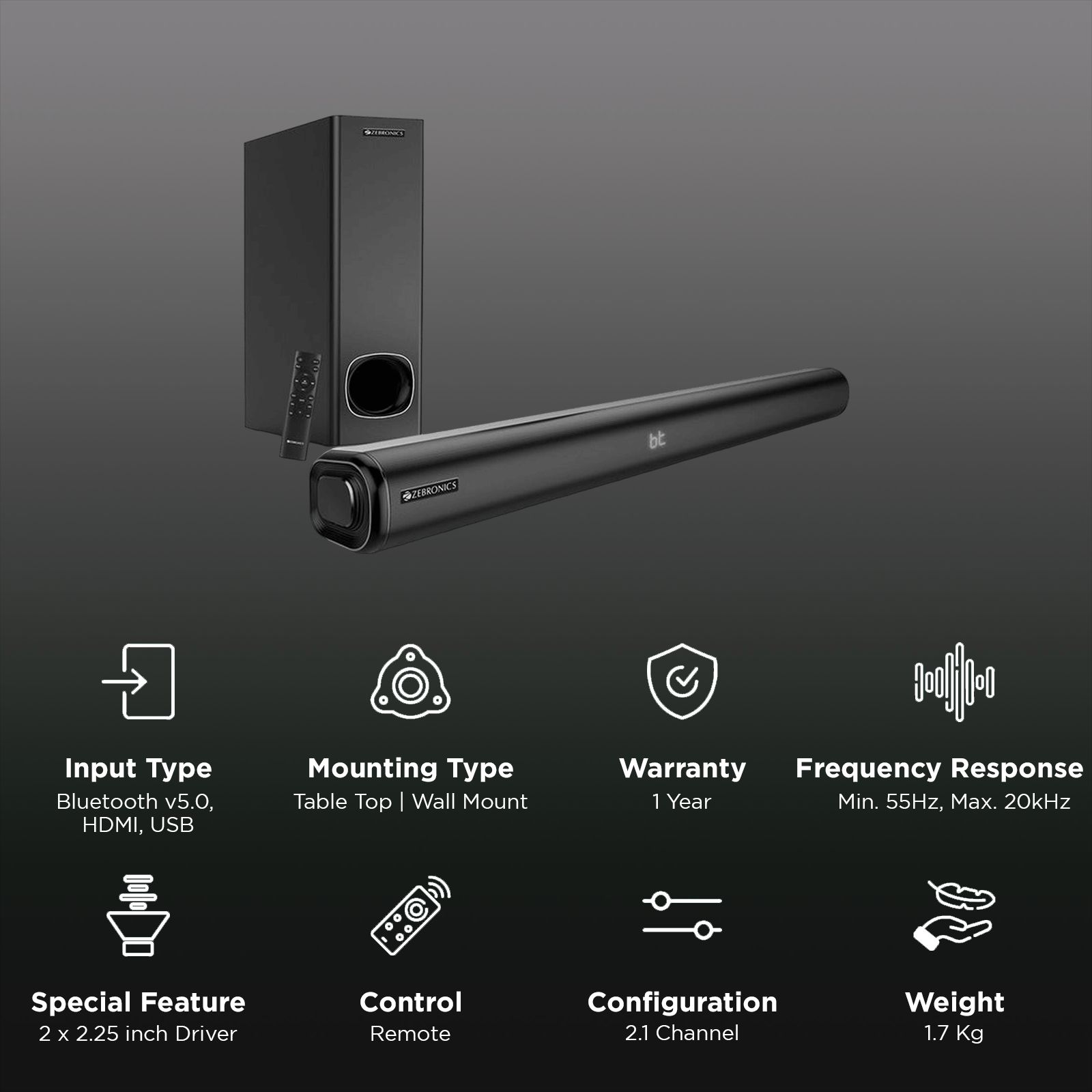 ZEBRONICS Zeb Juke bar 600 200W Bluetooth Soundbar with Remote (2.1 Channel, Black)_3