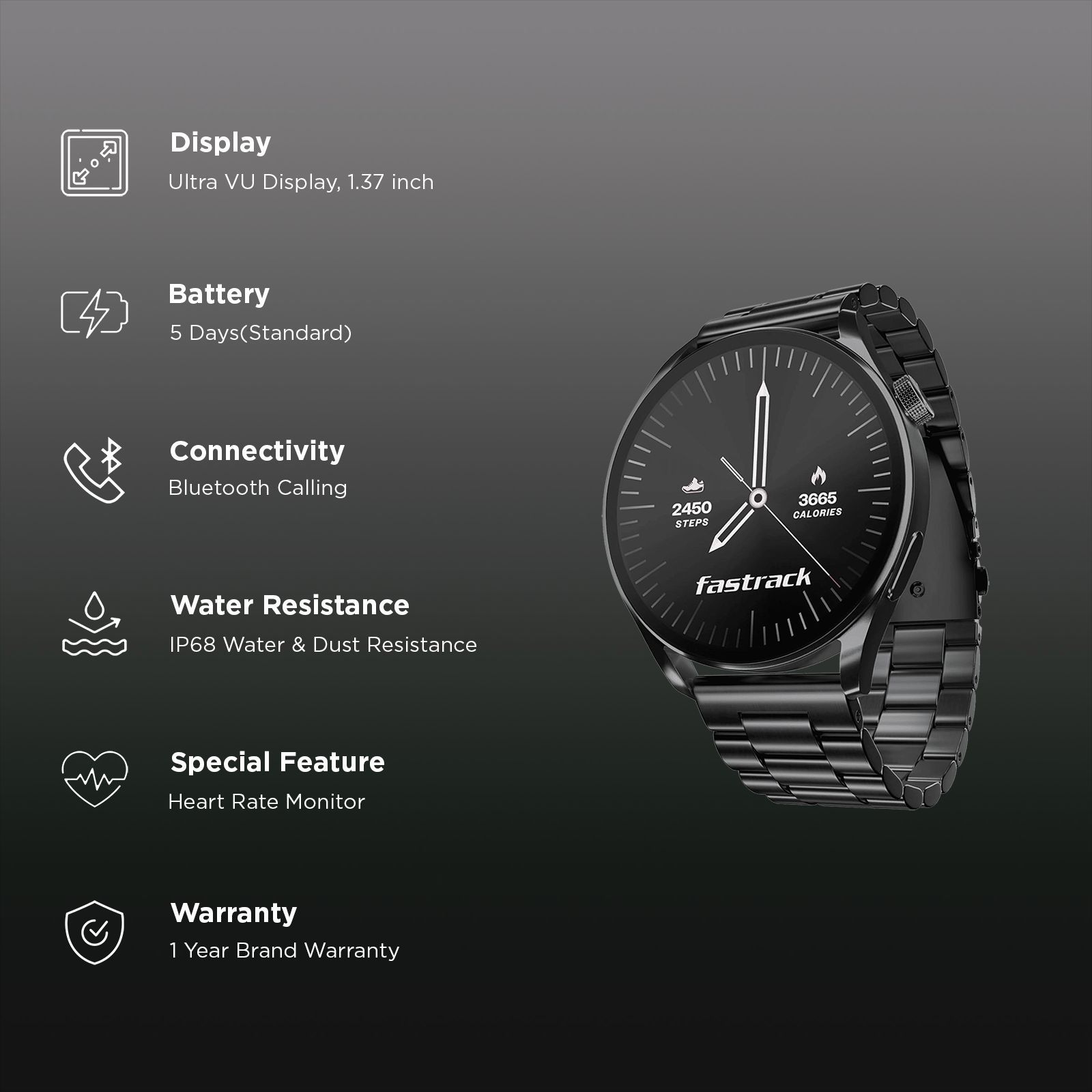 fastrack Dezire FX1 Smartwatch with Bluetooth Calling (35mm UltraVU HD Display, IP68 Water Resistant, Black Strap)_2