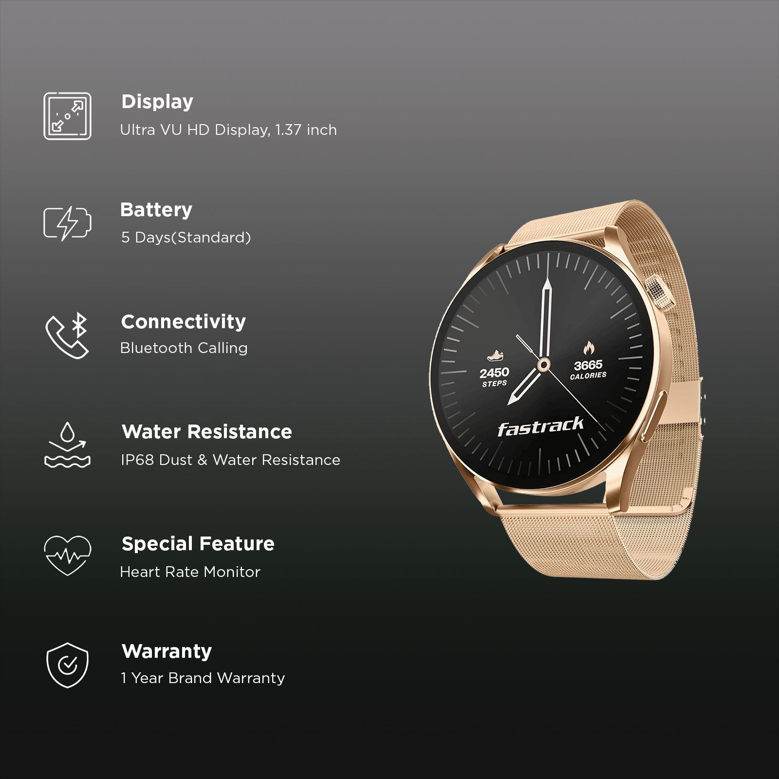 fastrack Dezire FX1 Smartwatch with Bluetooth Calling (35mm UltraVU HD Display, IP68 Water Resistant, Rose Gold Strap)_2