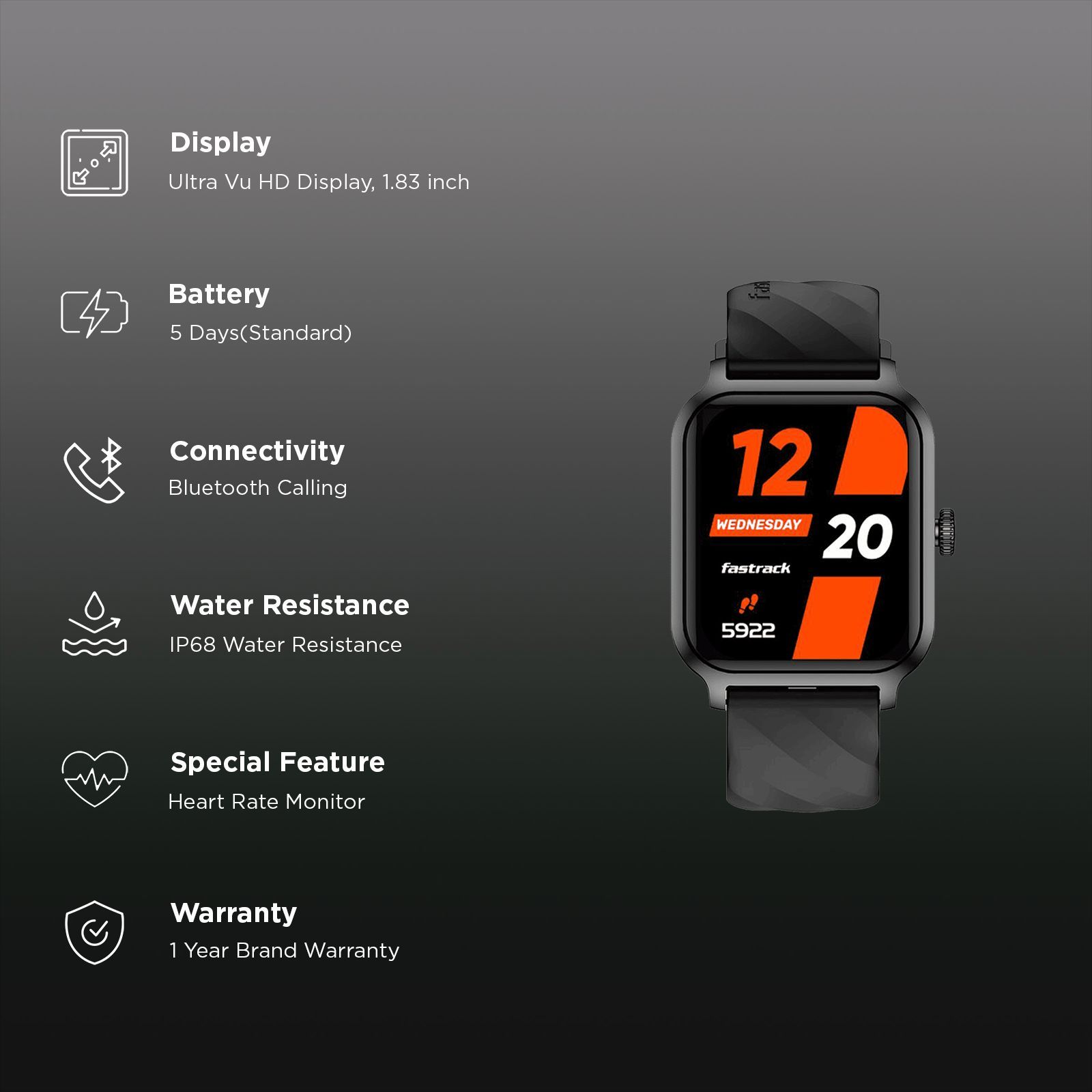 fastrack Rave FX2 Smartwatch with Bluetooth Calling (46.4mm UltraVU HD Display, IP68 Water Resistant, Black Strap)_2