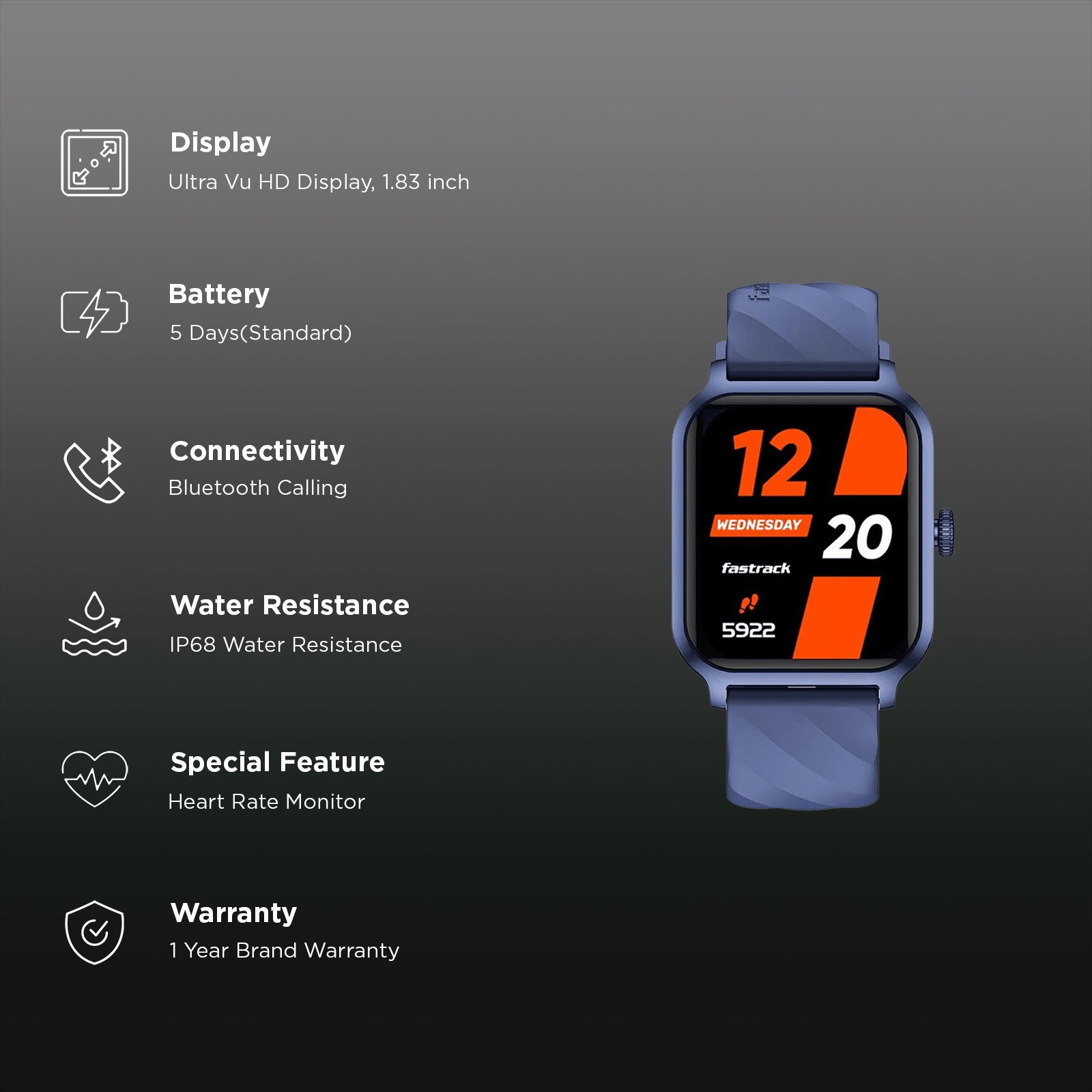 fastrack Rave FX2 Smartwatch with Bluetooth Calling (46.4mm UltraVU HD Display, IP68 Water Resistant, Blue Strap)_3