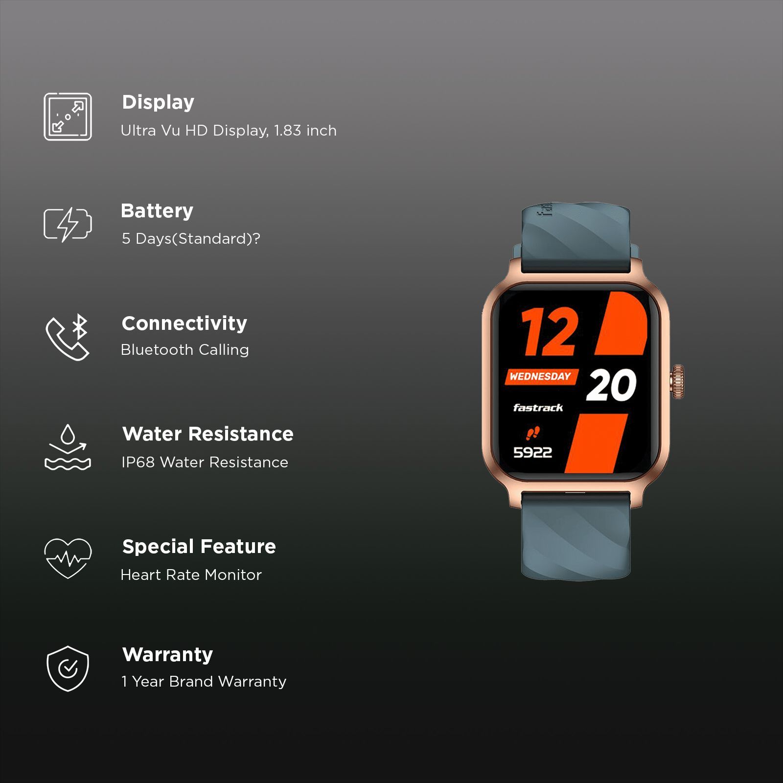 fastrack Rave FX2 Smartwatch with Bluetooth Calling (46.4mm UltraVU HD Display, IP68 Water Resistant, Teal Strap) fastrack Rave FX2 Smartwatch with Bluetooth Calling (46.4mm UltraVU HD Display, IP68 Water Resistant, Teal Strap)_3