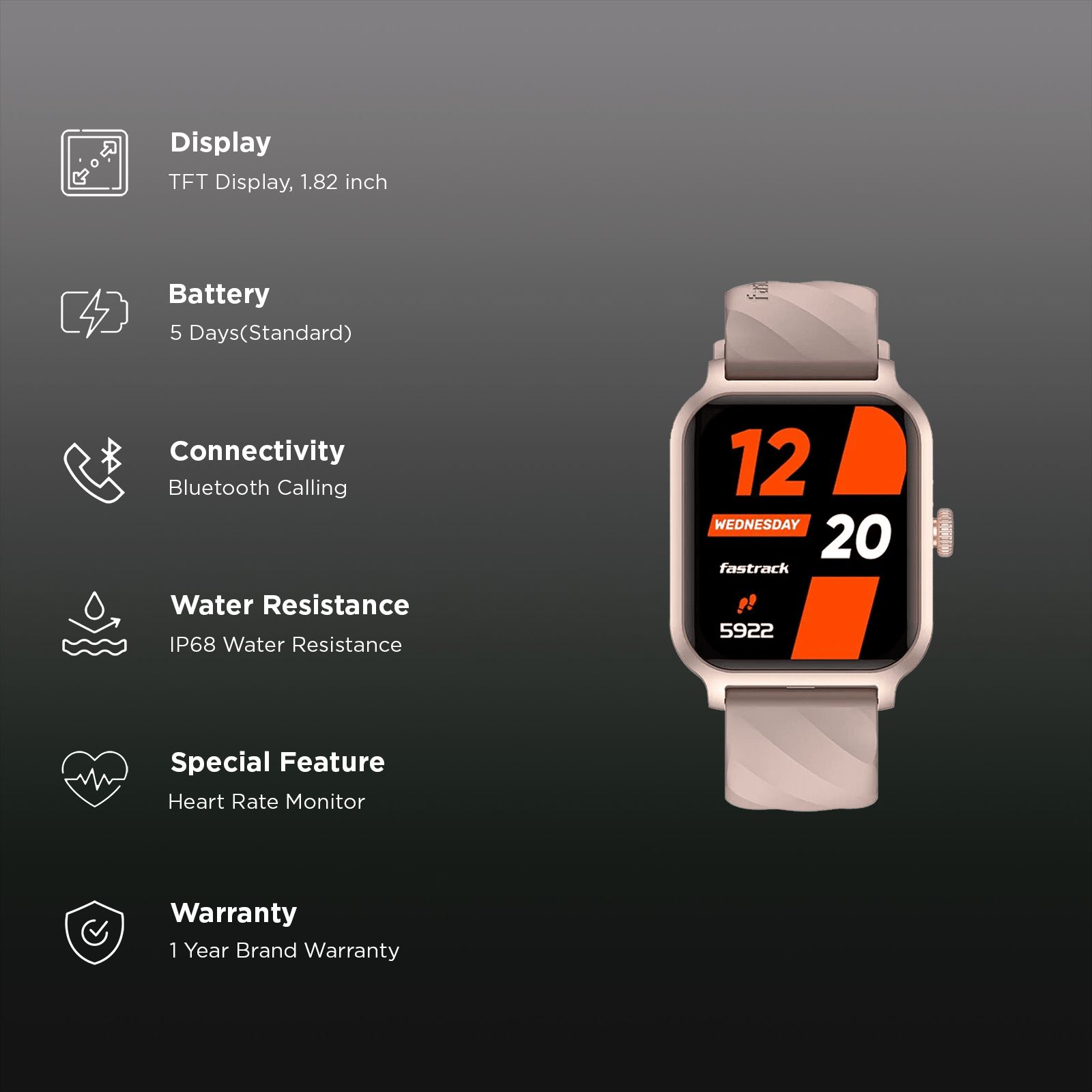 fastrack Rave FX2 Smartwatch with Bluetooth Calling (46.4mm UltraVU HD Display, IP68 Water Resistant, Beige Strap)_3