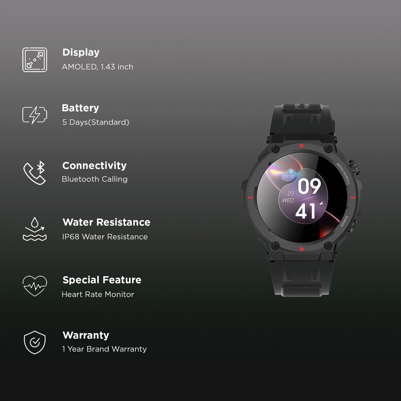 fastrack Xtreme Pro Smartwatch with Bluetooth Calling (36.3mm AMOLED Display, IP68 Water Resistant, Black Strap)_2