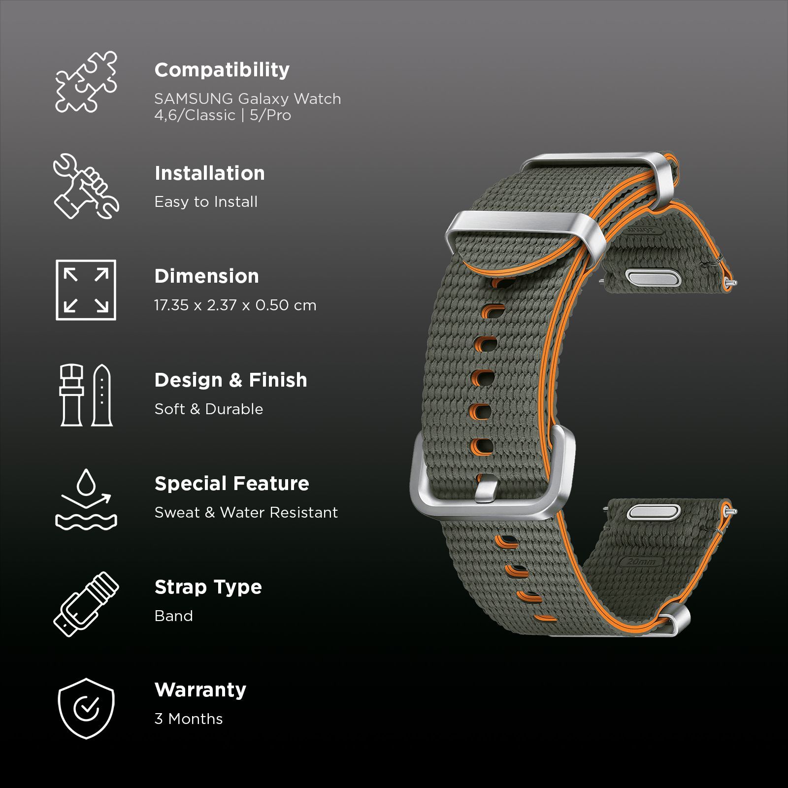 SAMSUNG ET-SOL30SKEGIN HNBR, SUS, Athleisure Band for SAMSUNG Galaxy Watch7, Watch4, Watch4 Classic, Watch5, Watch 5 Pro, Watch6 & Watch6 Classic (S/M) (Fashionable Band, Green)_2